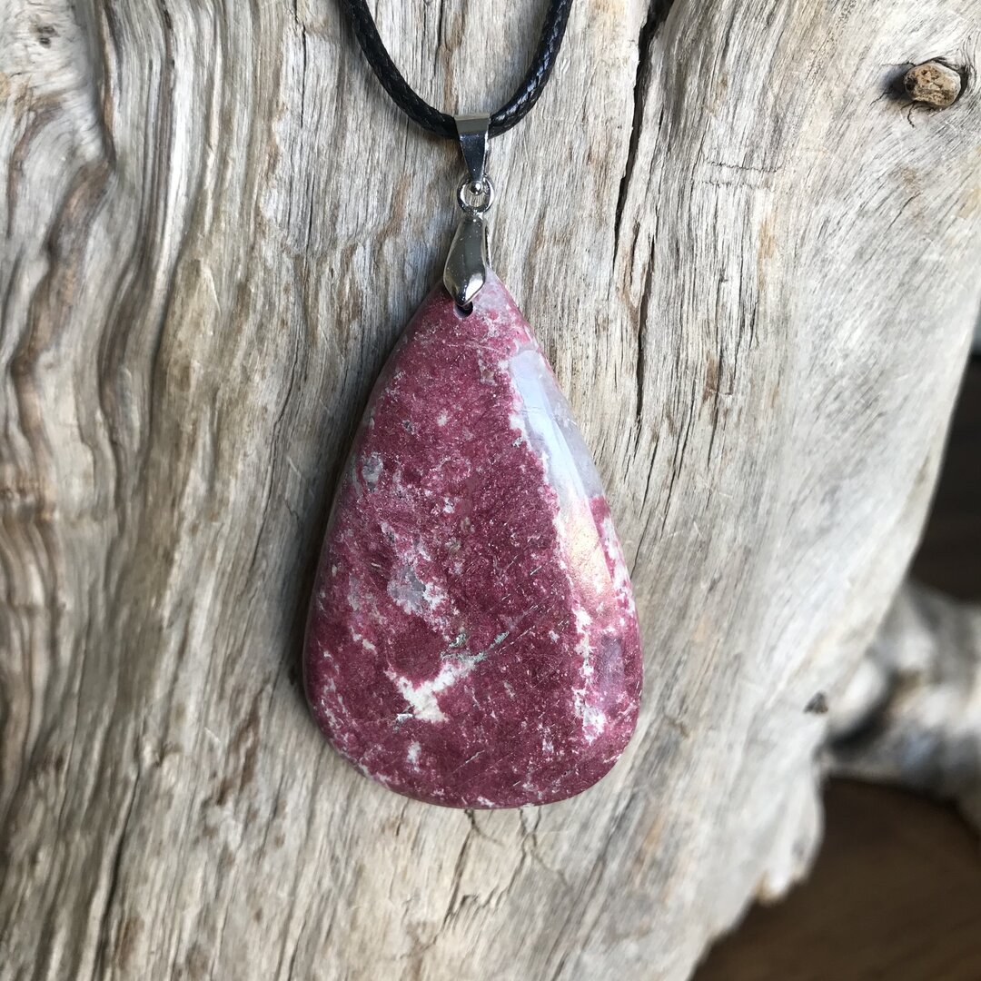 Pendentif En Thulite Naturelle 23,5 Carats - Monture Argent 925 - Collier Minéral, Neuf Sans Emballage