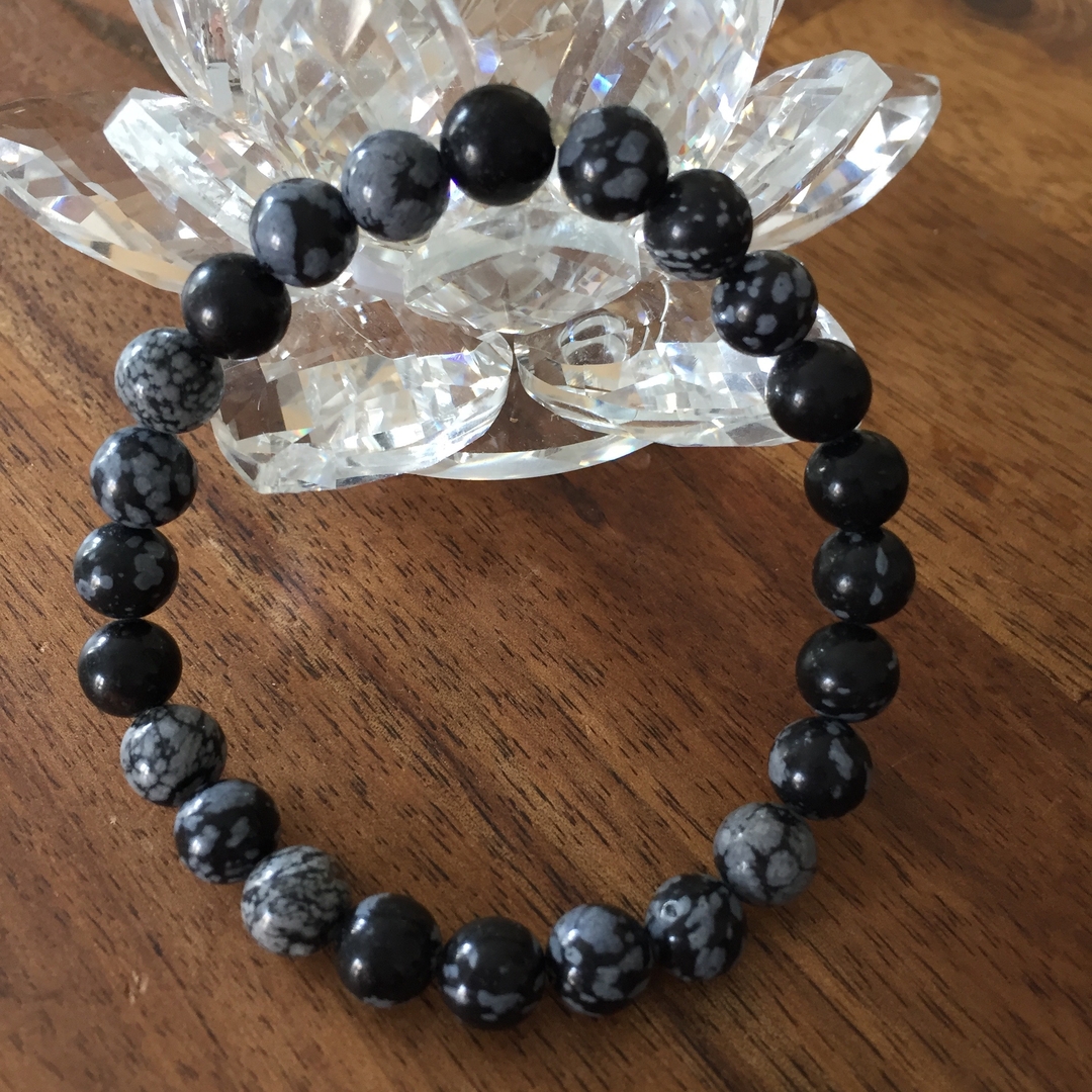 Bracelet obsdienne flocon de neige 6mm
