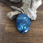 Pendentif Azurite, bélière argent 925, cordon coton ciré offert