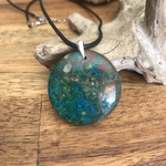 Pendentif Chrysocolle, bélière argent 925, cordon coton ciré offert