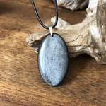 Pendentif obsidienne argentée, bélière argent 925