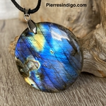 Pendentif labradorite, bélière acier inoxydable