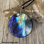 Pendentif labradorite, bélière acier inoxydable