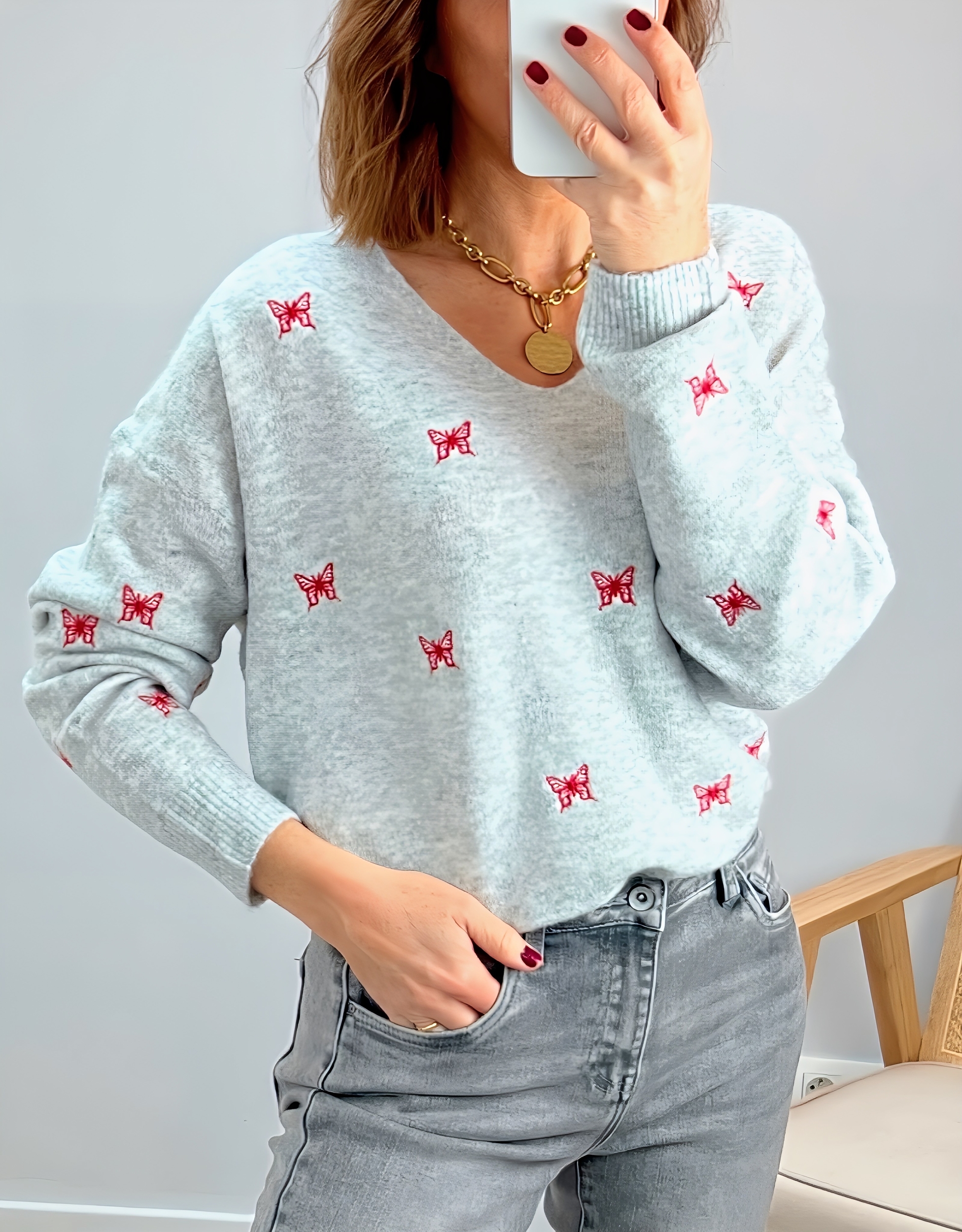 le pull birdy gris -1