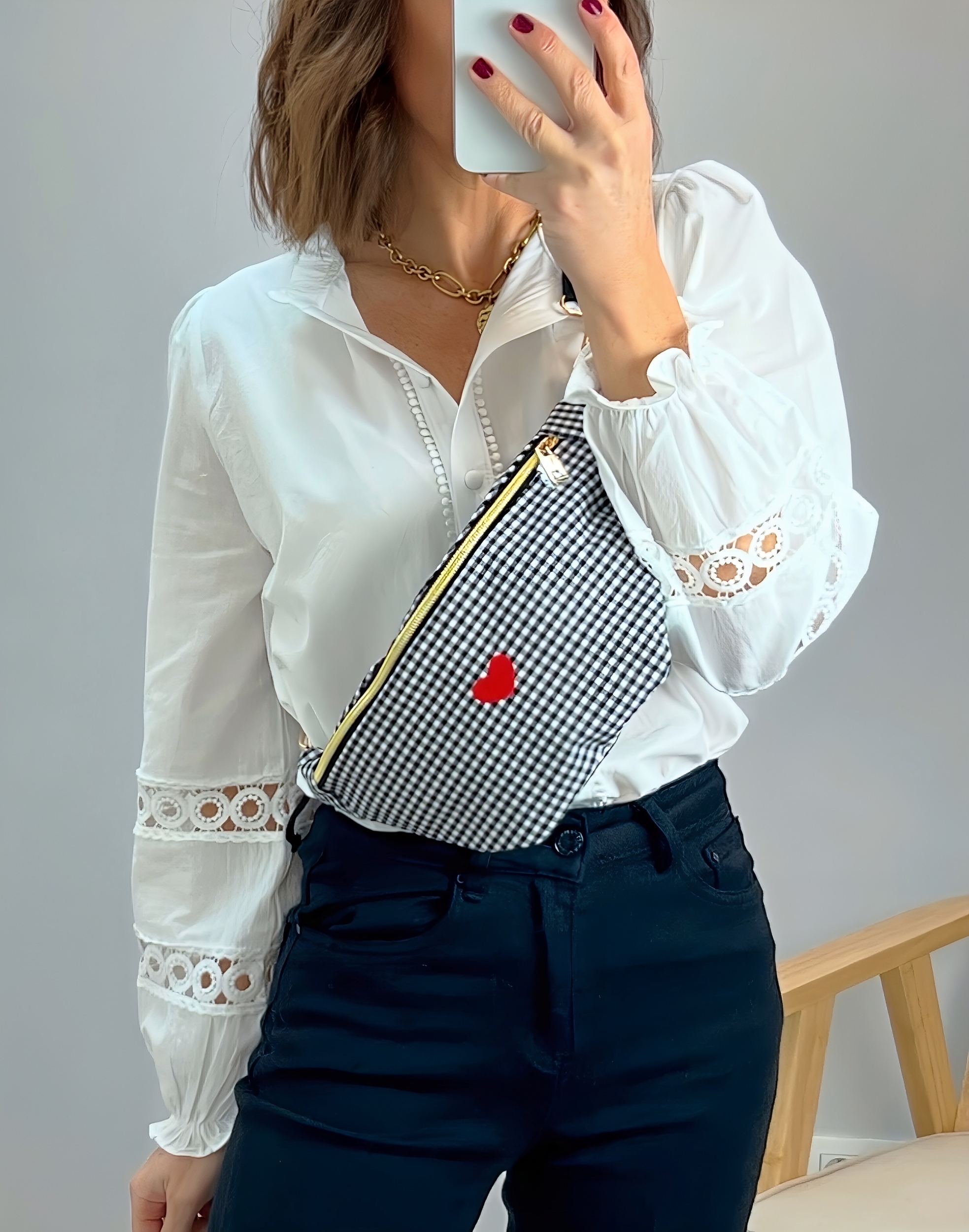 sac banane vichy noir -1