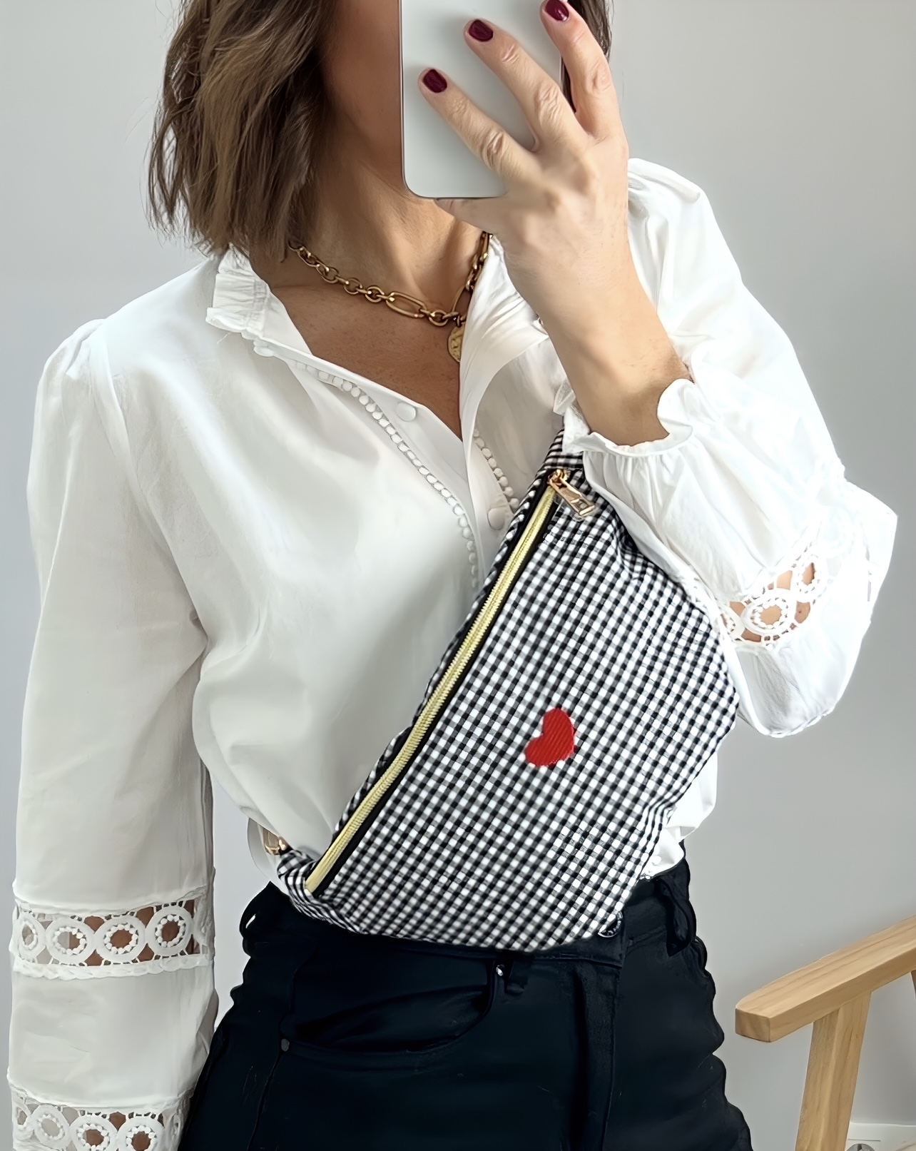 sac banane vichy noir -2