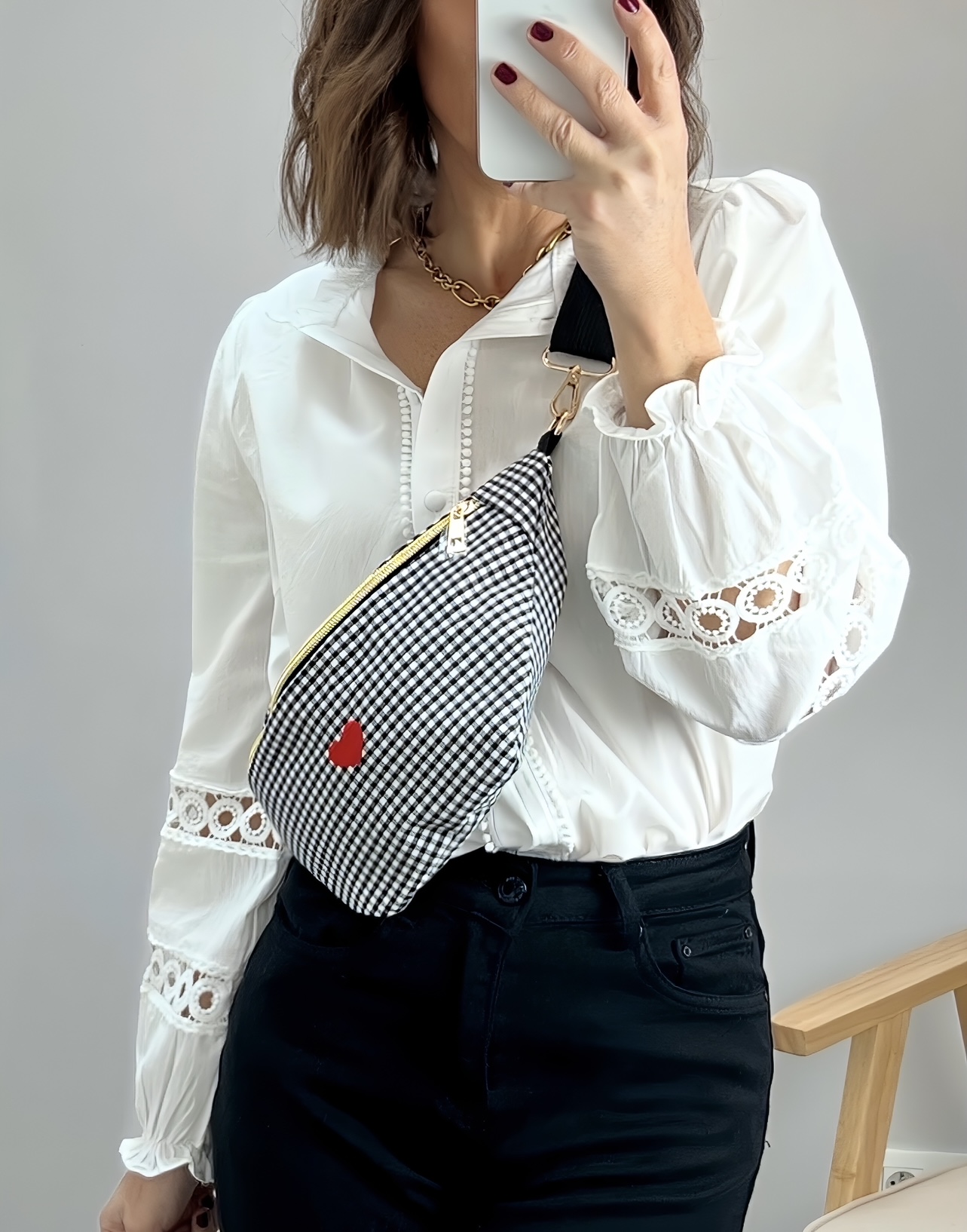 sac banane vichy noir -3