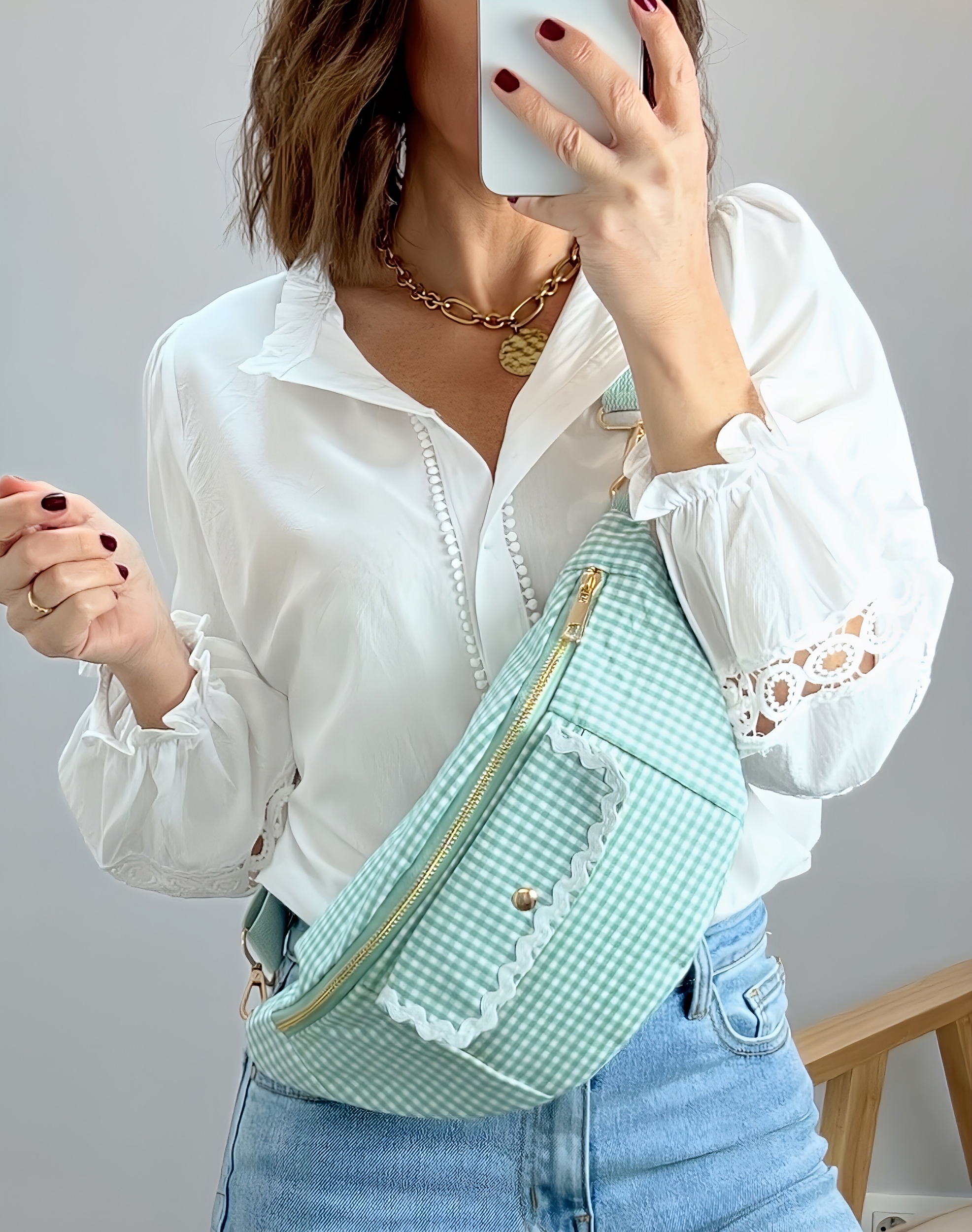 le sac banane vichy vert d eau -1