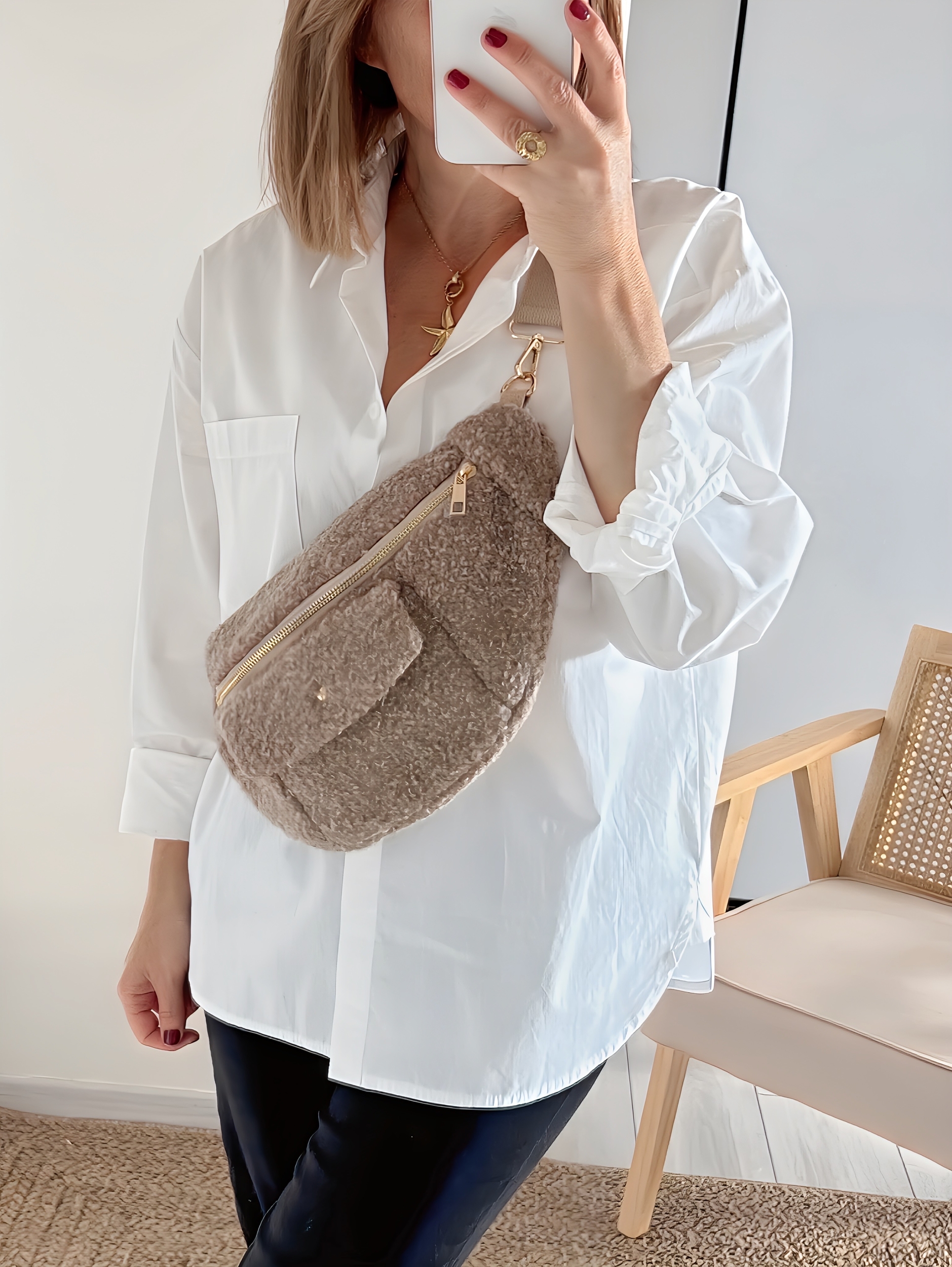 le sac banane mouton taupe -1