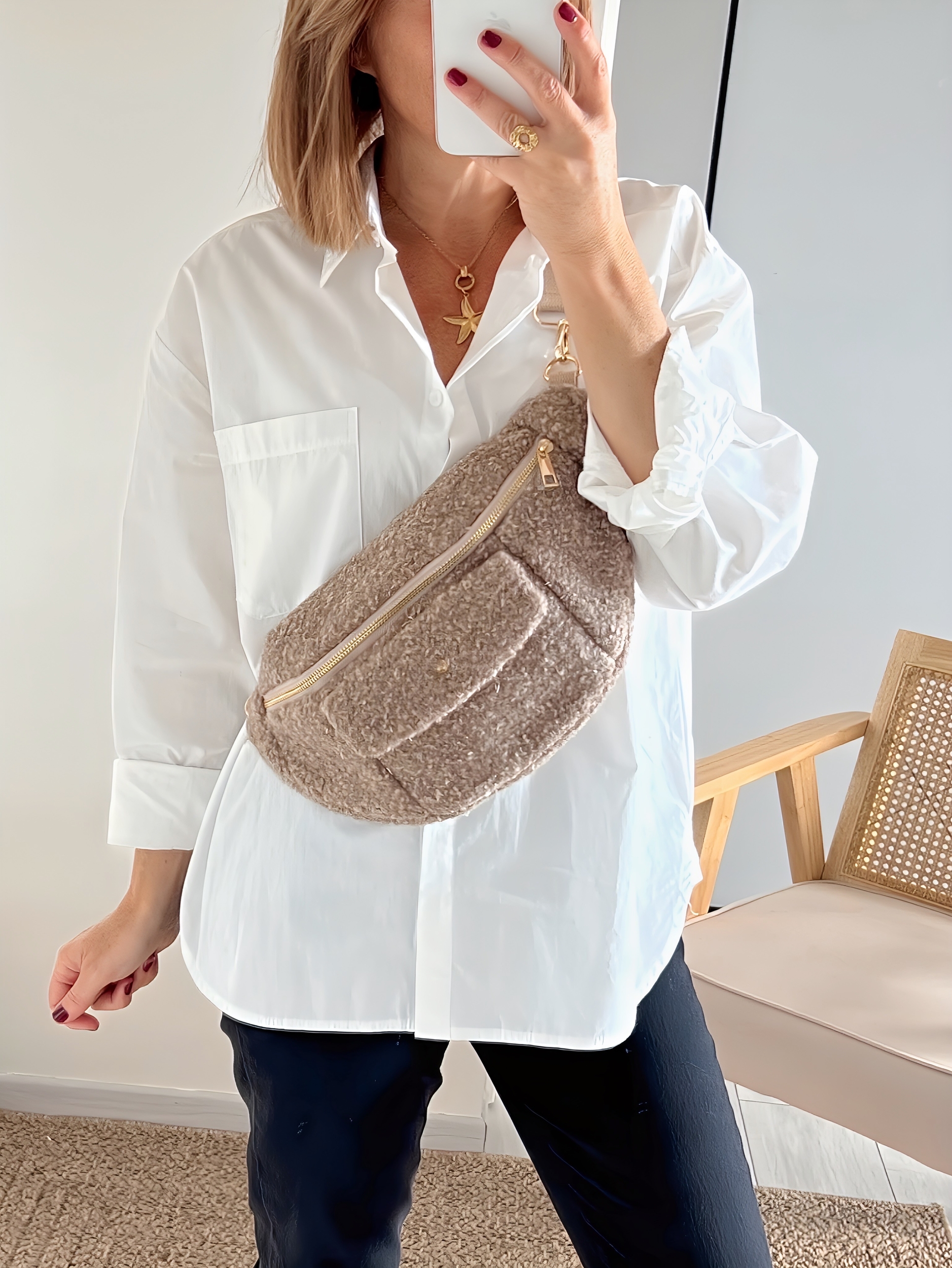 le sac banane mouton taupe -2