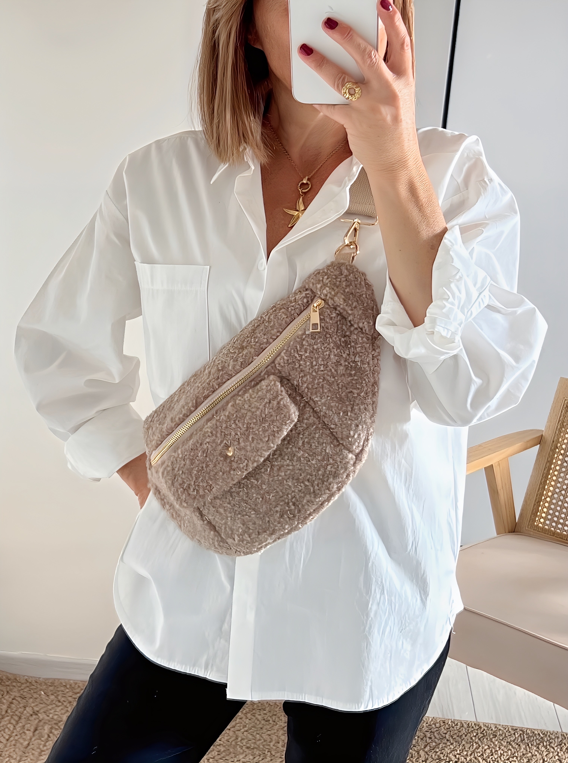 le sac banane mouton taupe -4