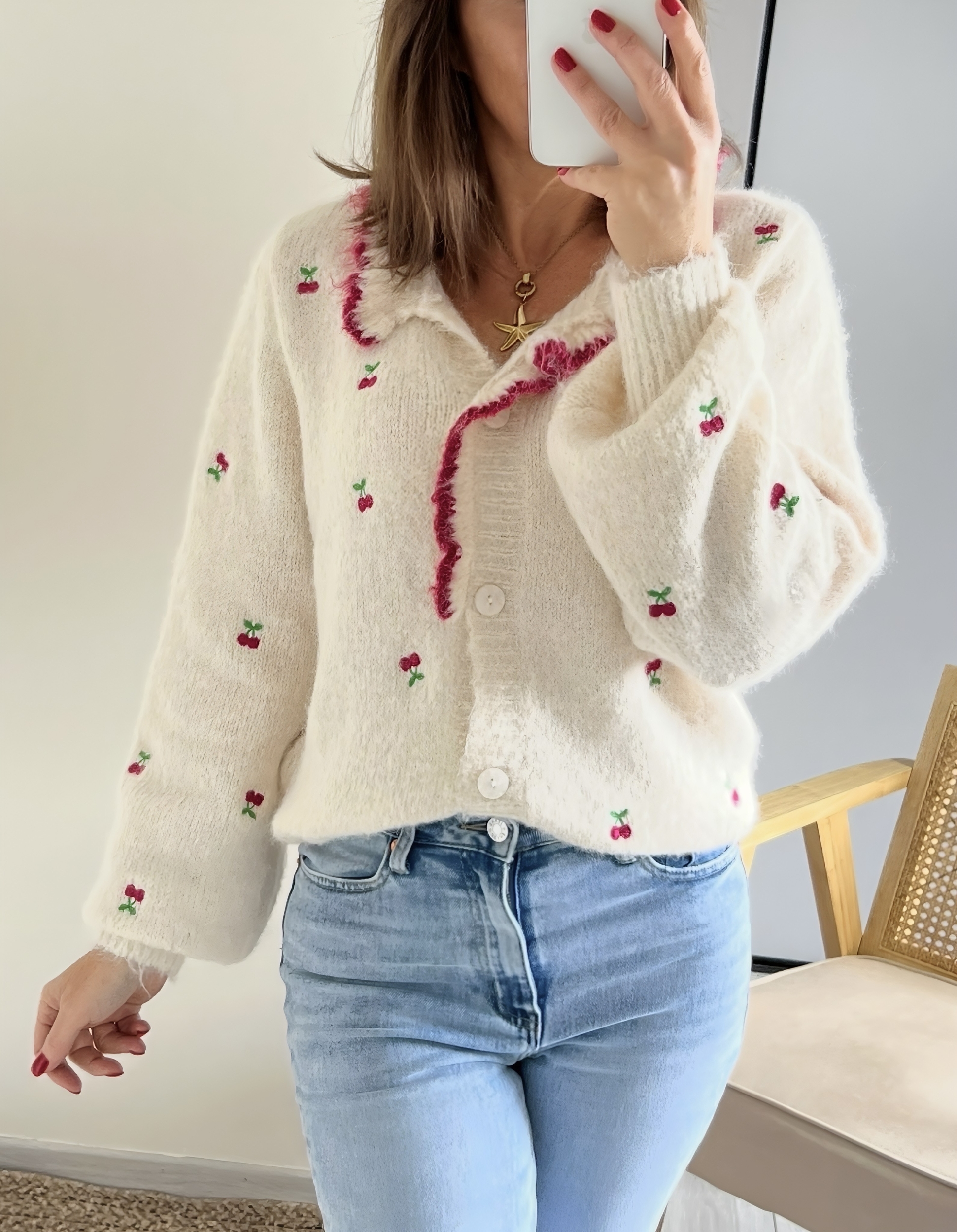le gilet cherry beige -2