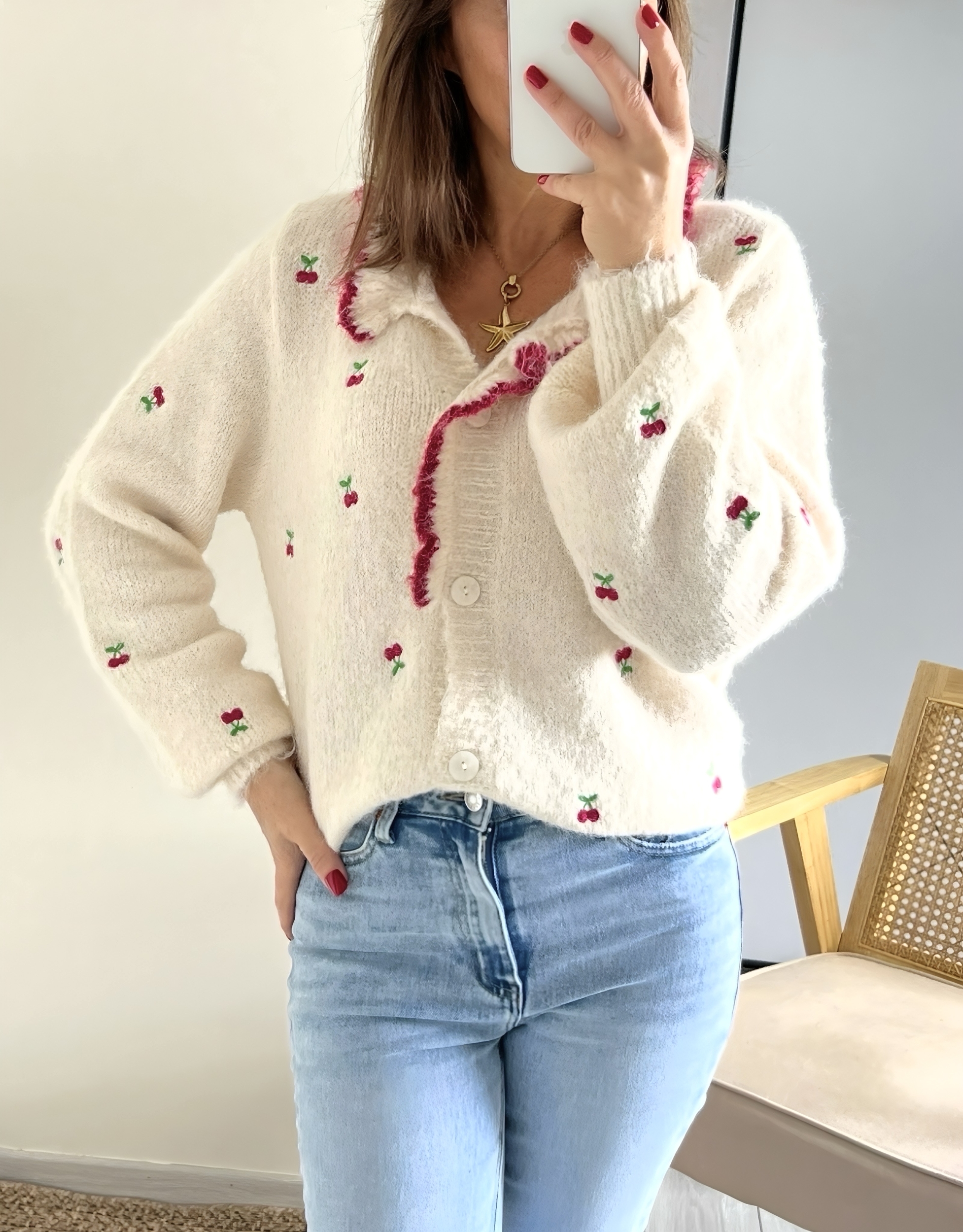 le gilet cherry beige -4