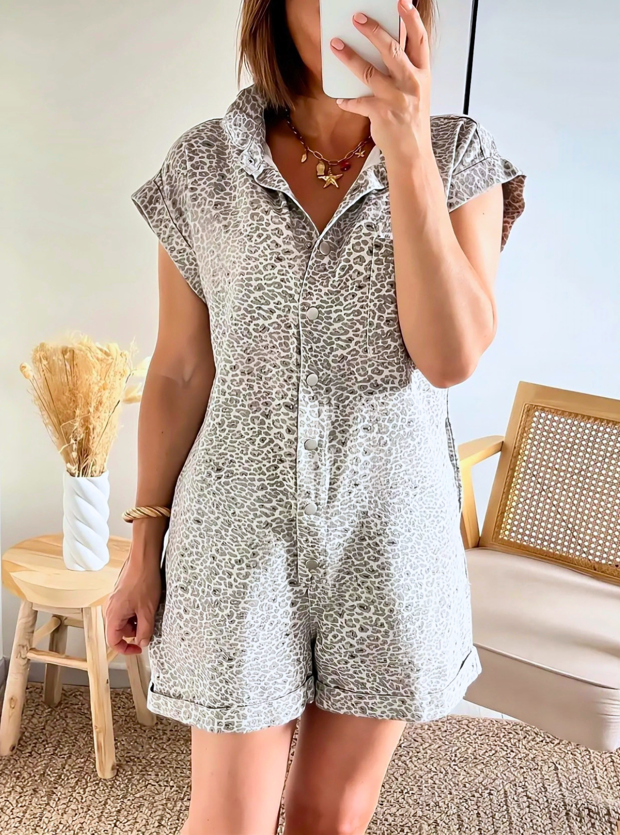 Combishort denim leopard Dakota