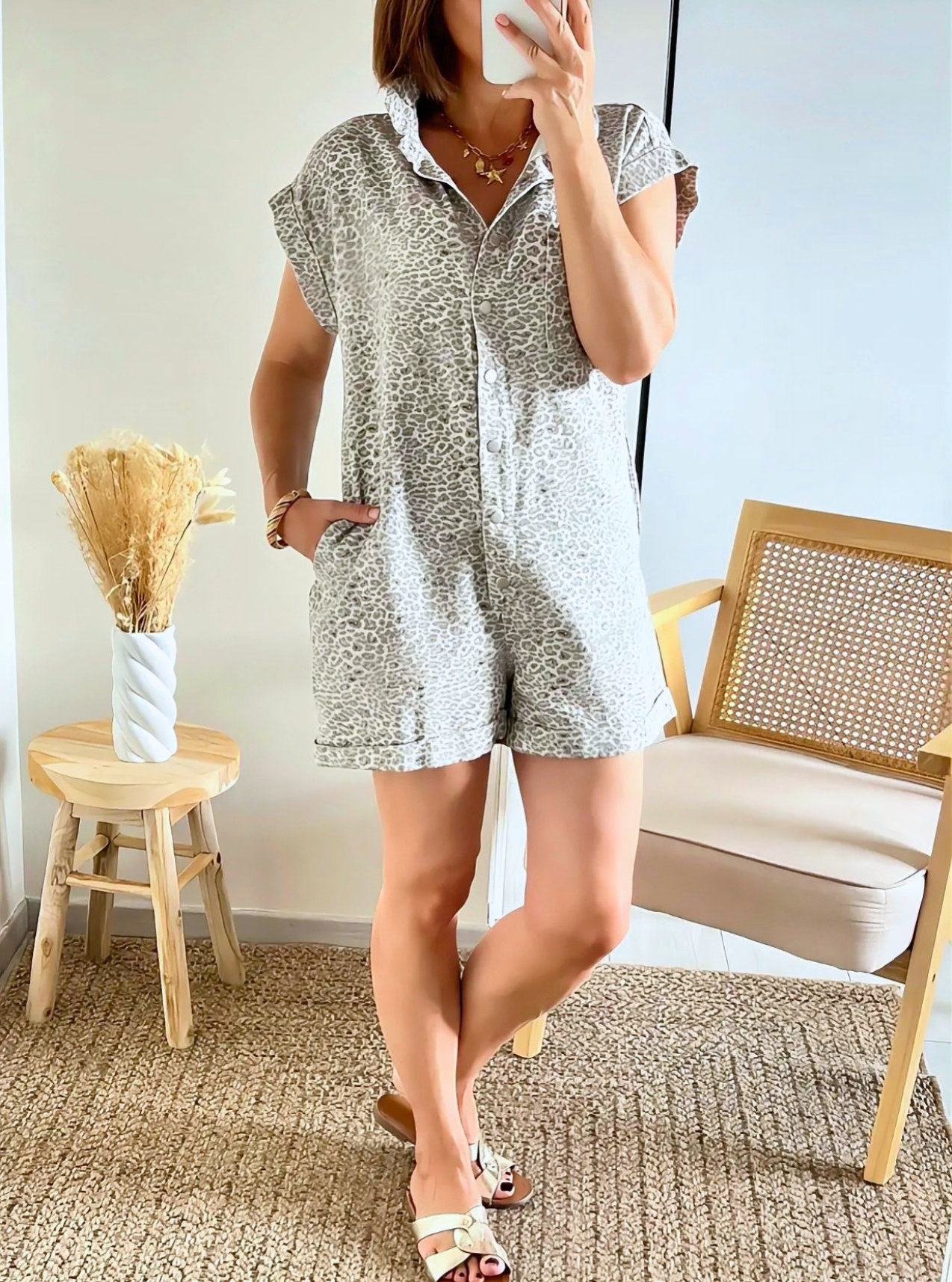 Combishort Dakota en denim léopard