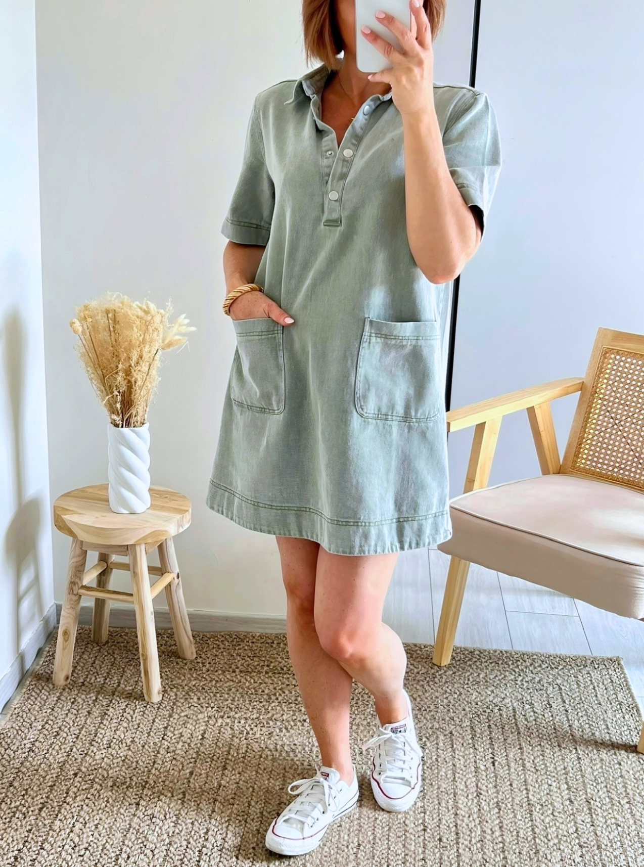 robe manches courtes Tessa en jean kaki