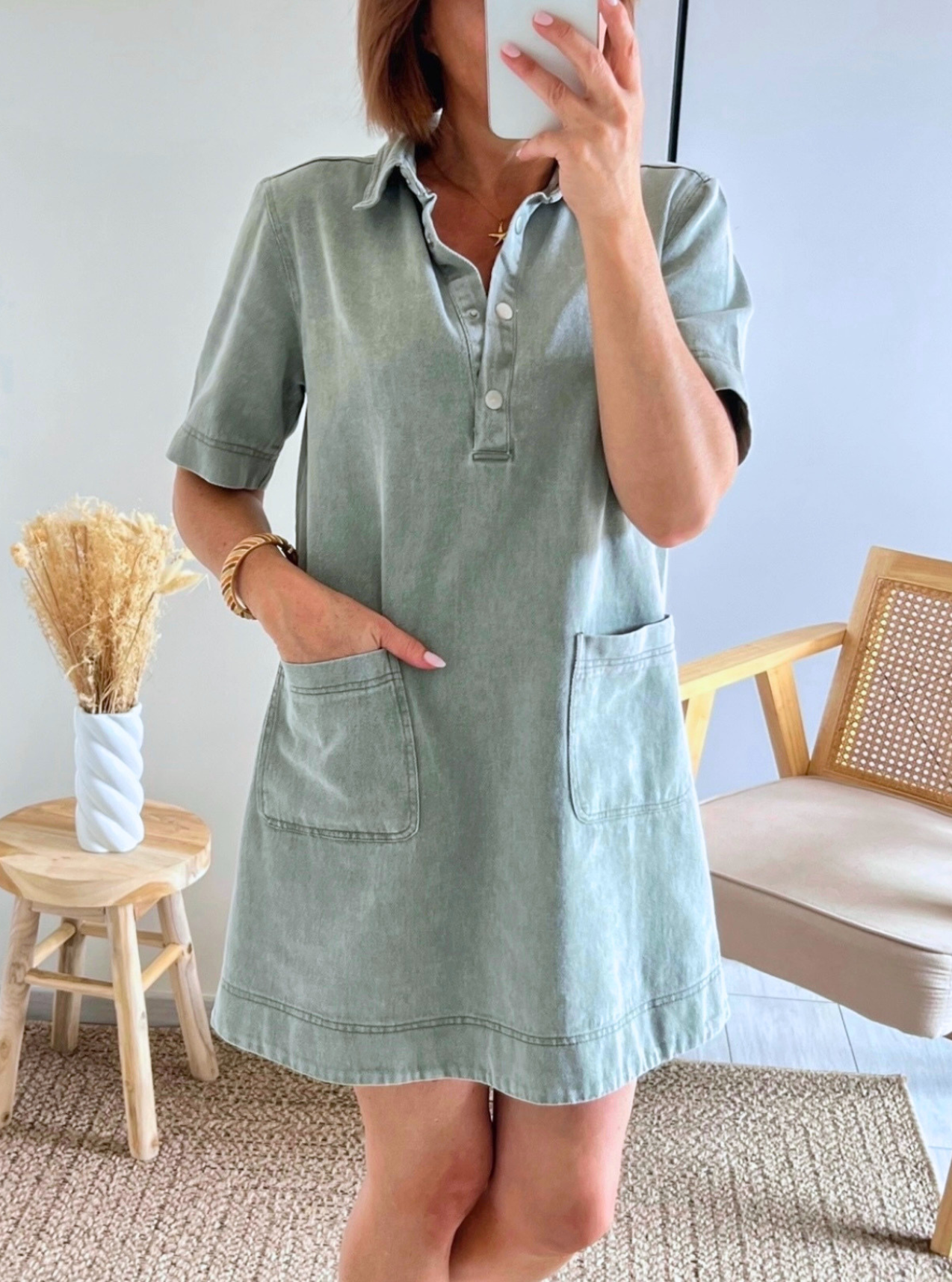 robe en jean kaki clair Tessa