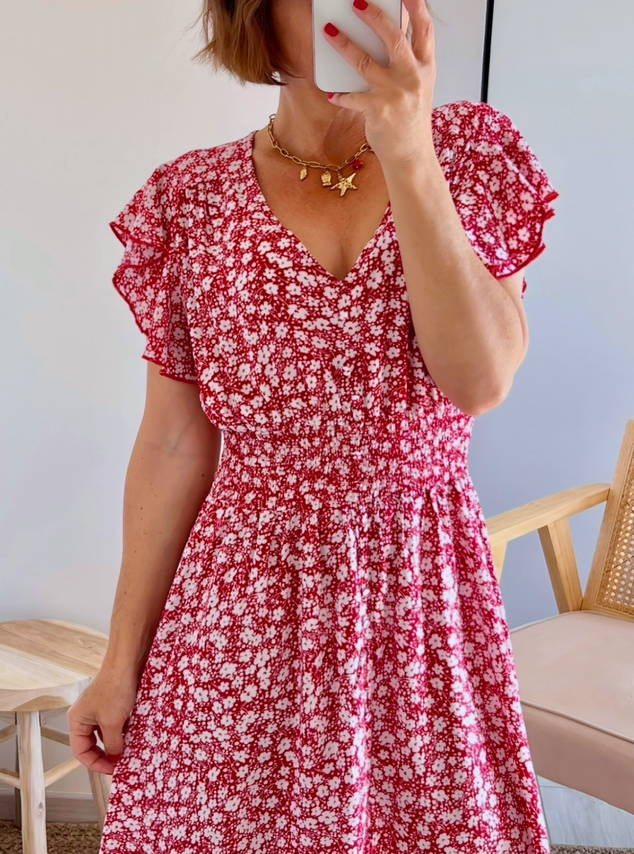 robe été rouge fleurie Rosaline