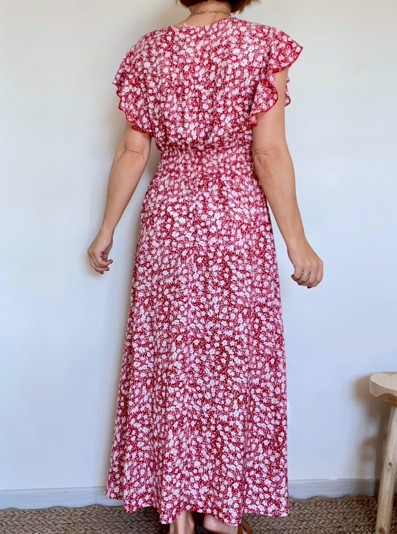 robe longue rouge Rosaline de dos