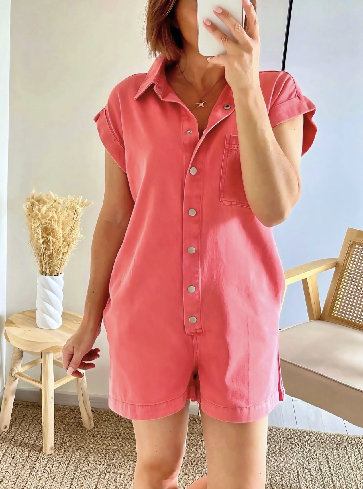 combishort rouge denim Pipa