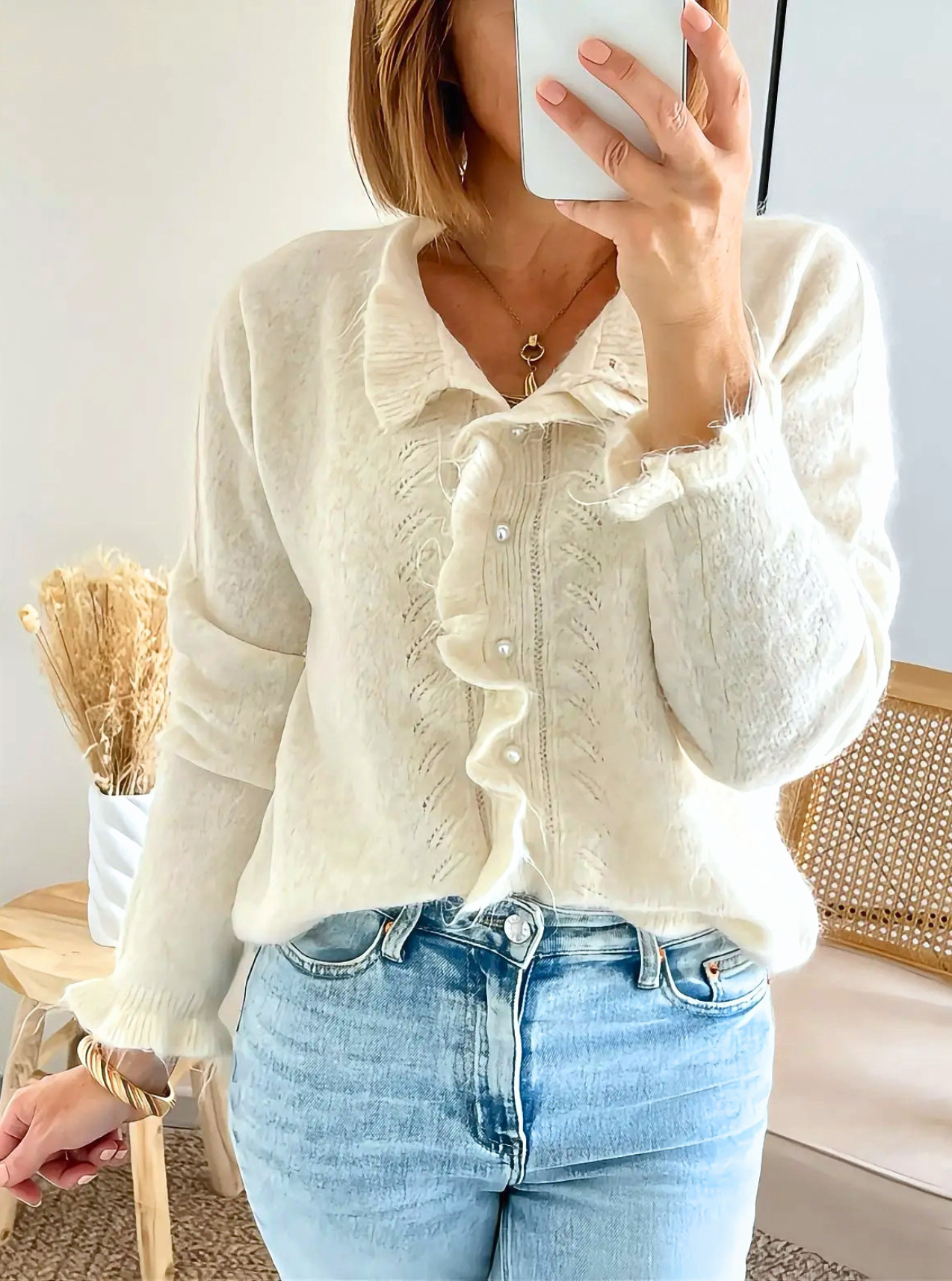 Gilet beige avec volants Elly