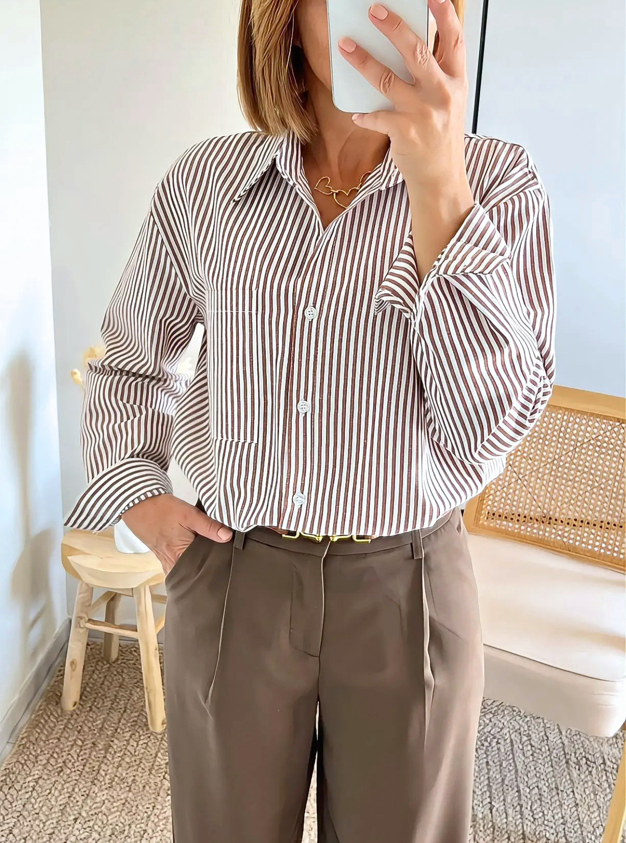chemise rayée oversize marron Manon