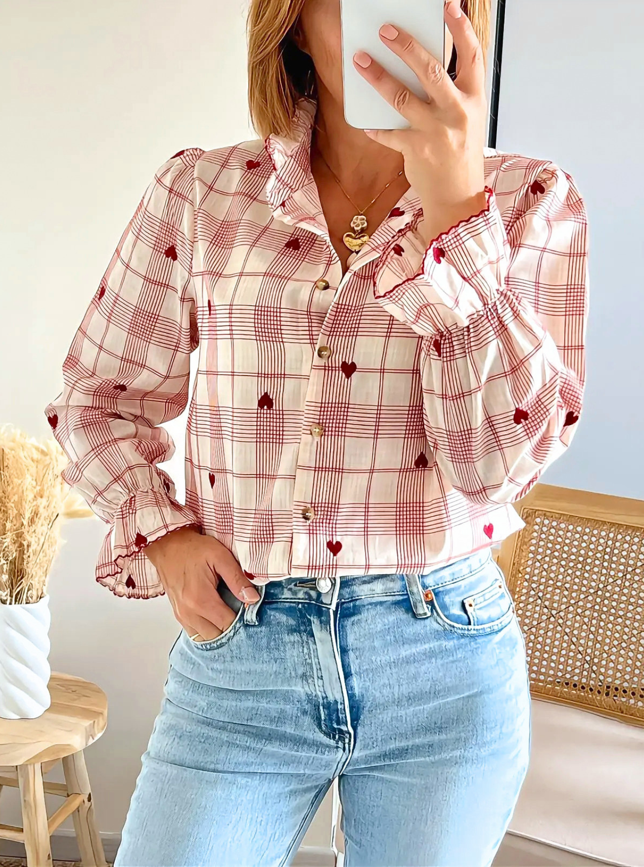 blouse Agnès à carreaux bordeaux
