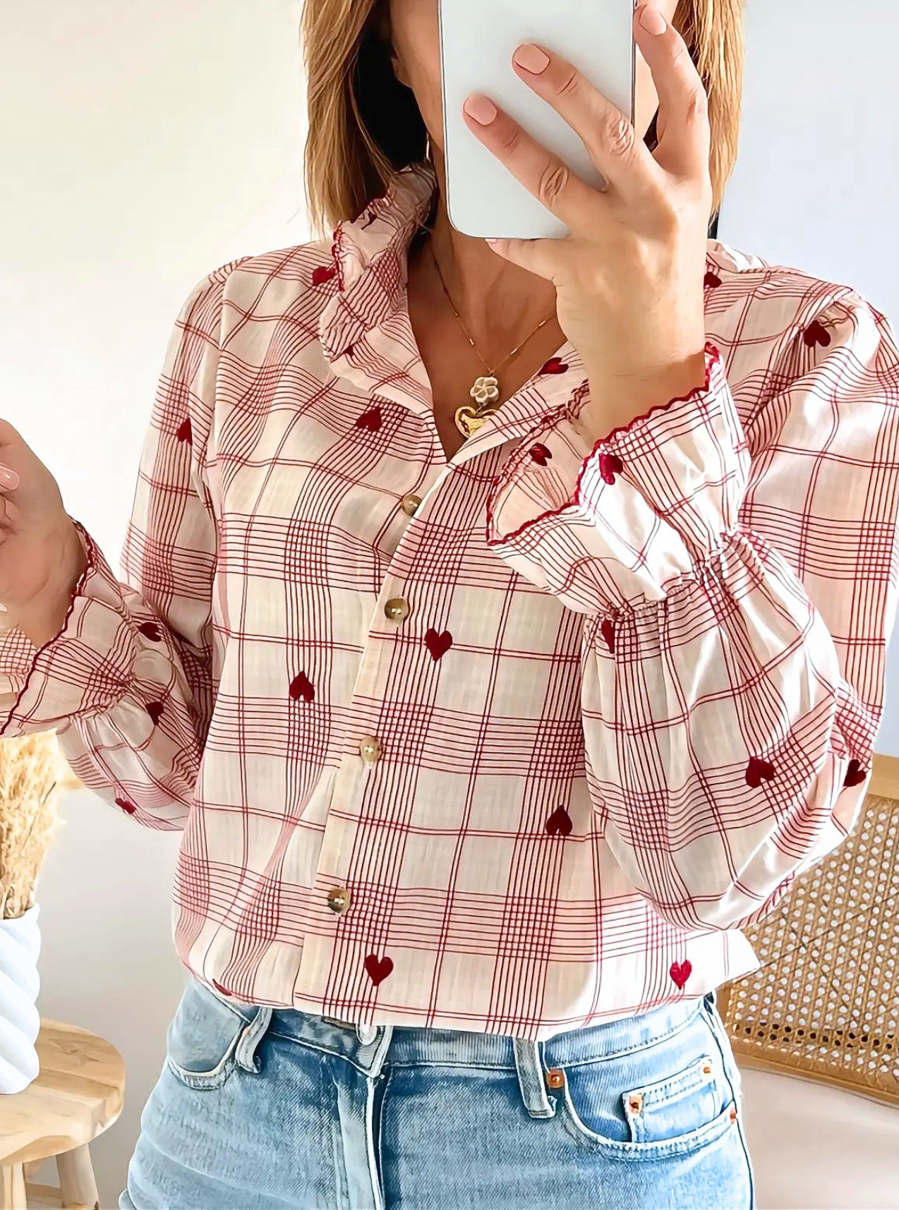 blouse Agnès à carreaux avec coeurs