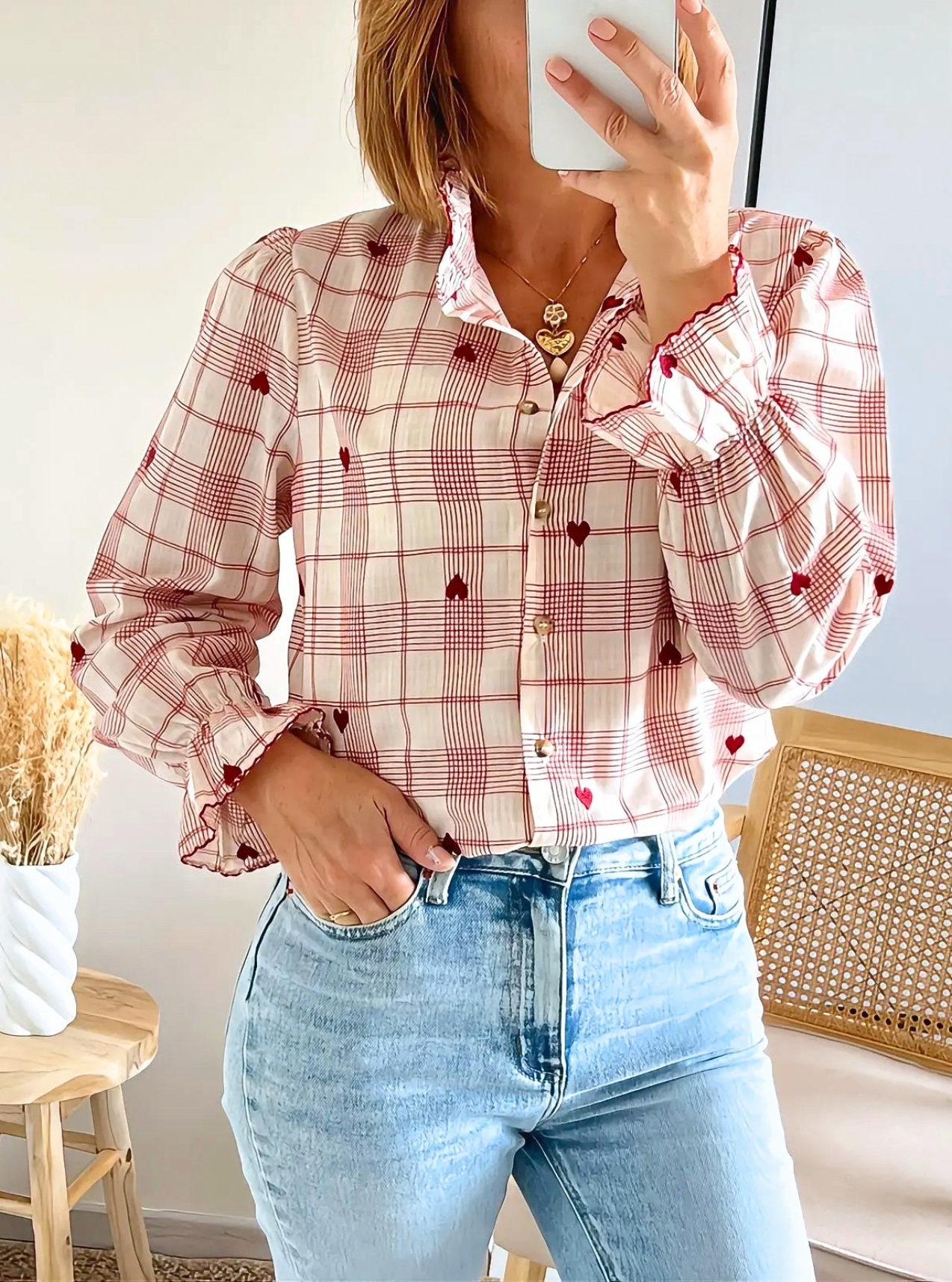 blouse Agnès bordeaux avec coeurs