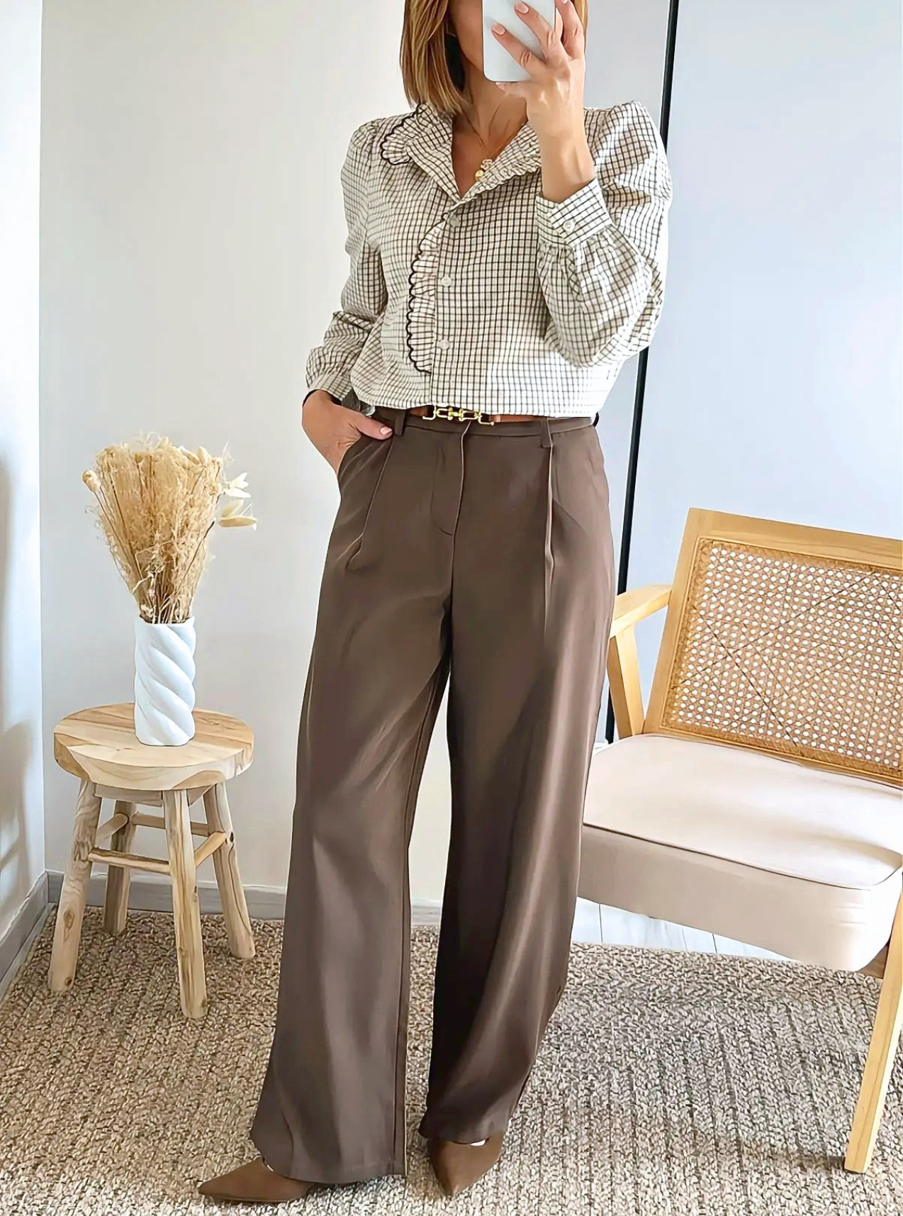 pantalon Auguste marron large femme