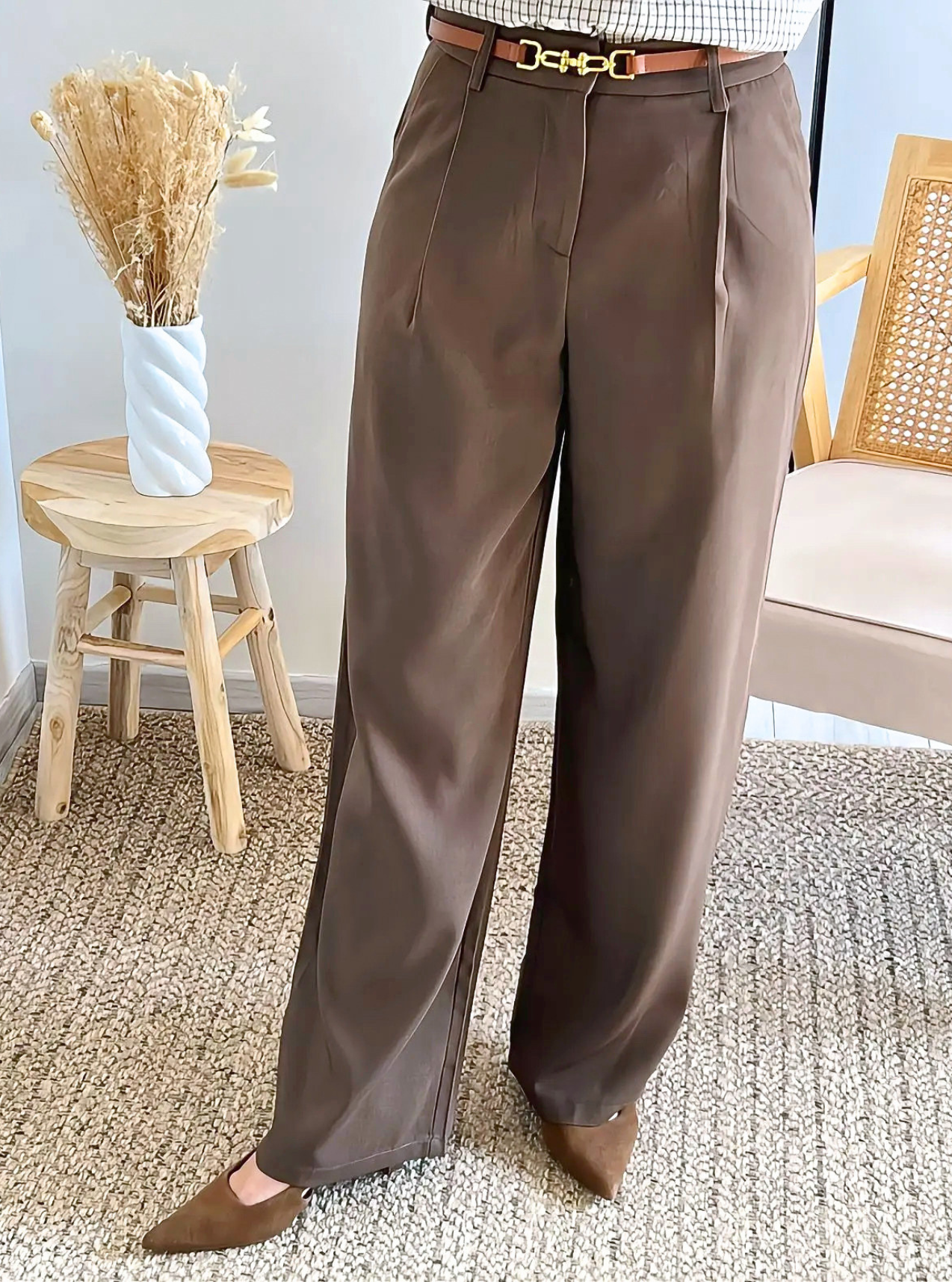 pantalon tailleur femme marron Auguste