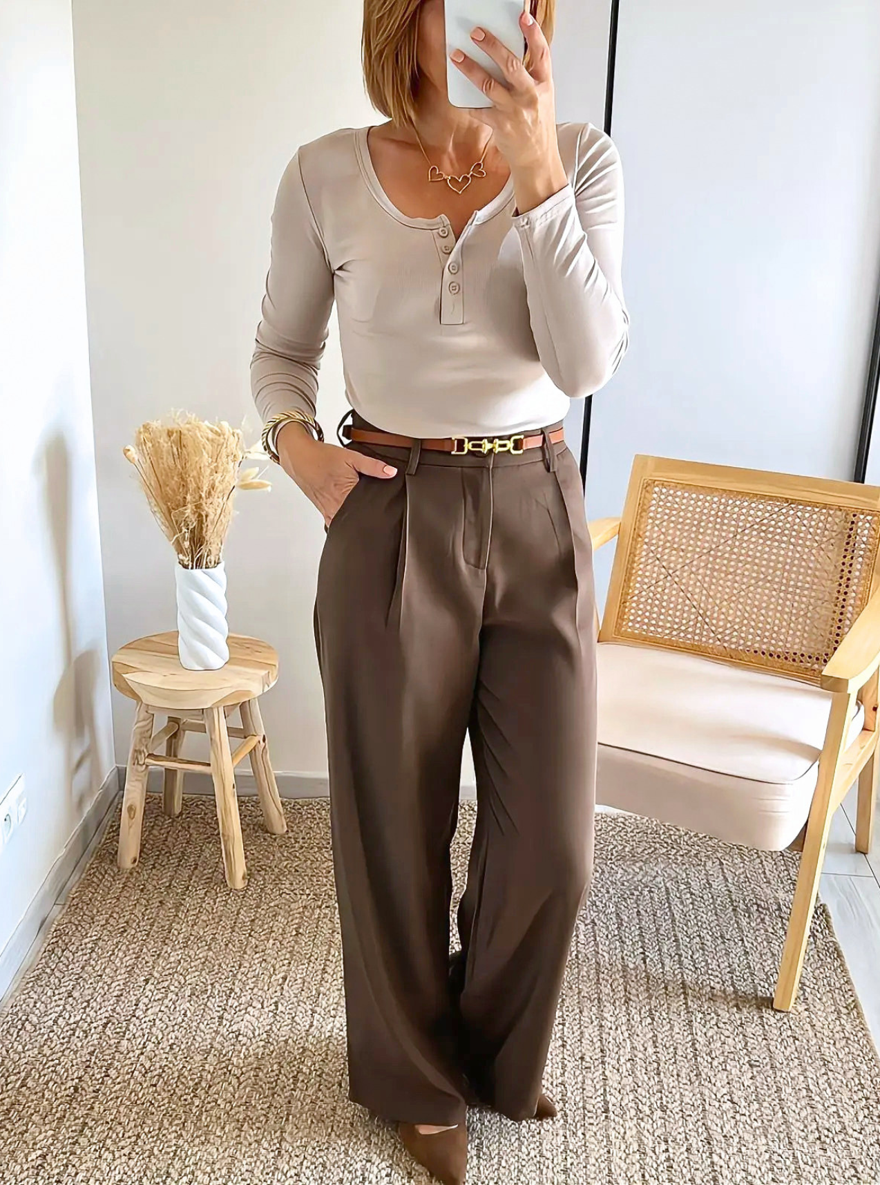 pantalon large marron femme Auguste