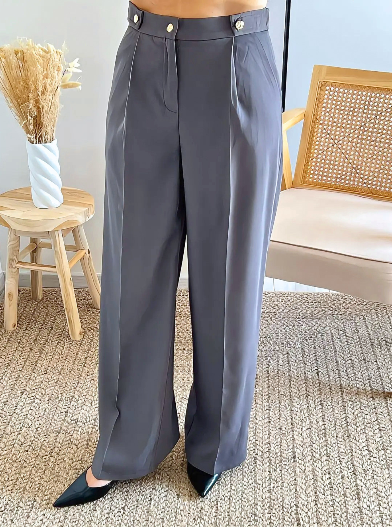pantalon large femme gris