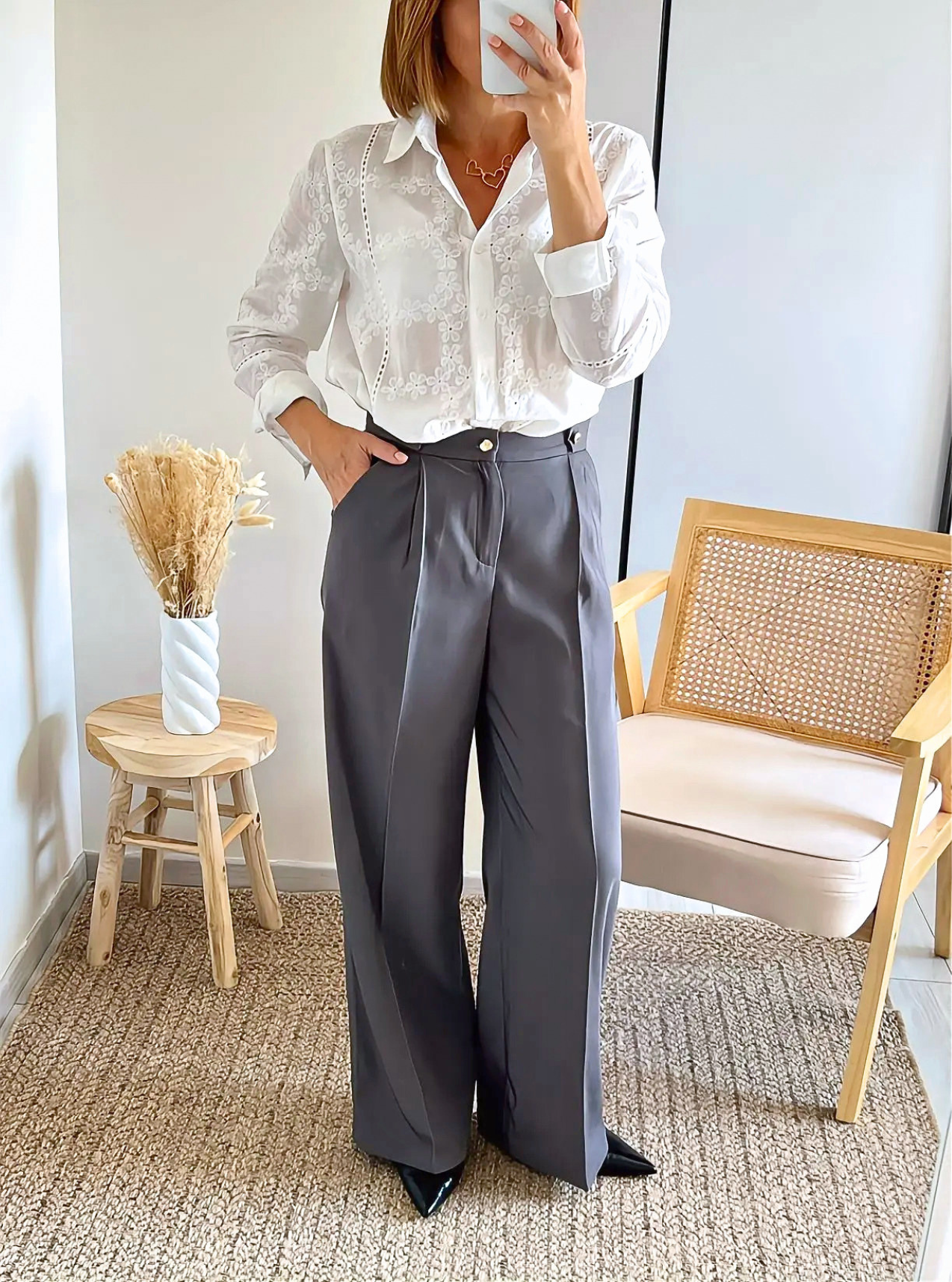 pantalon large gris femme Antonin