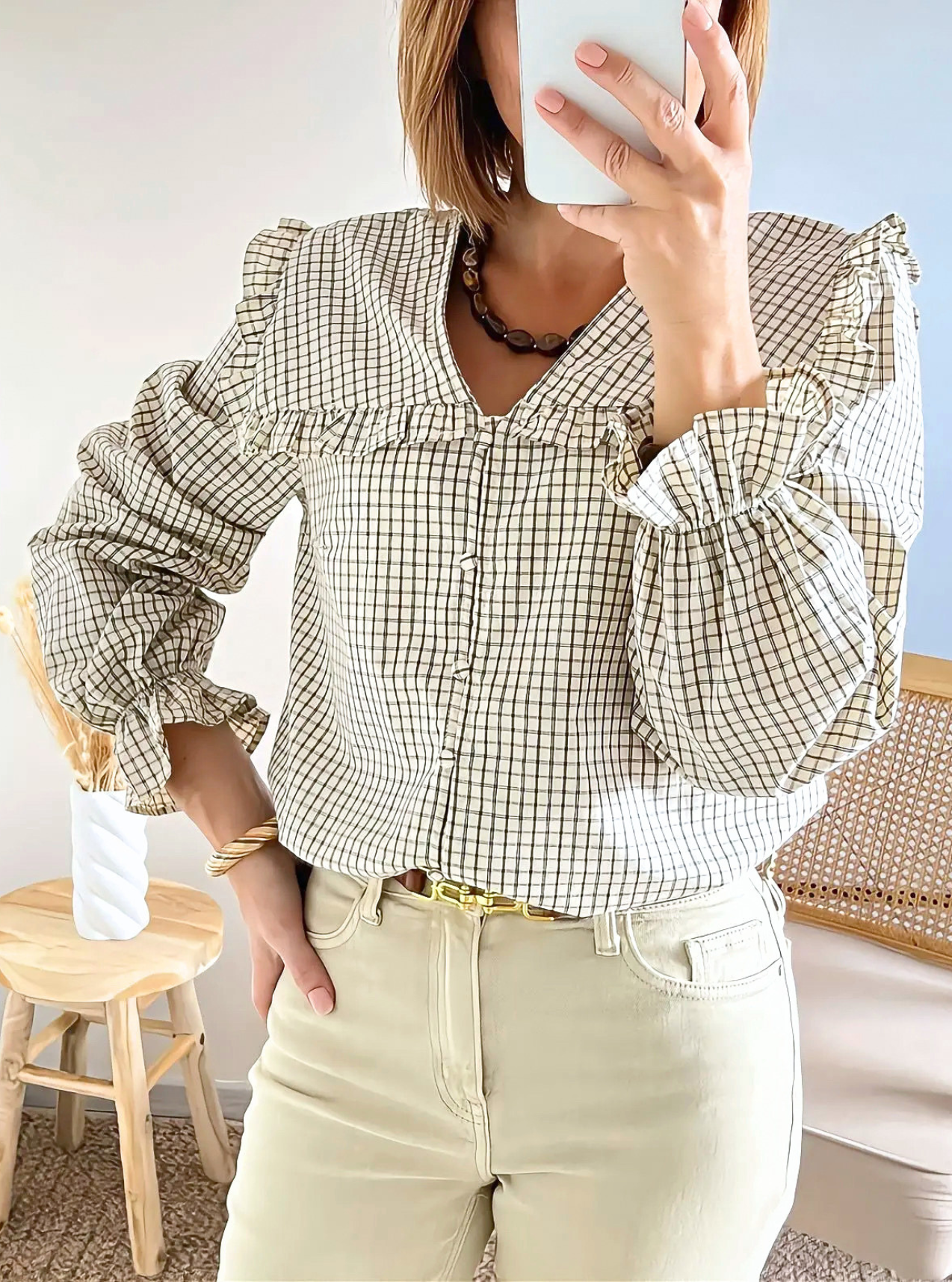 blouse à carreaux Carmel détails volants