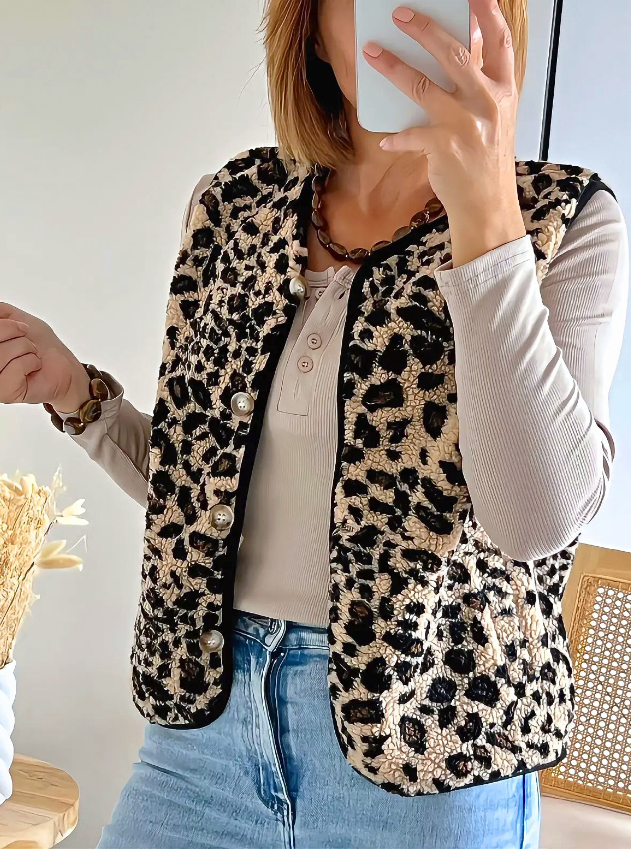 gilet sans manches léopard Lino