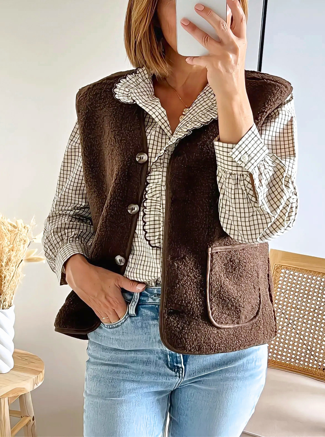 Gilet Lennon sherpa femme choco