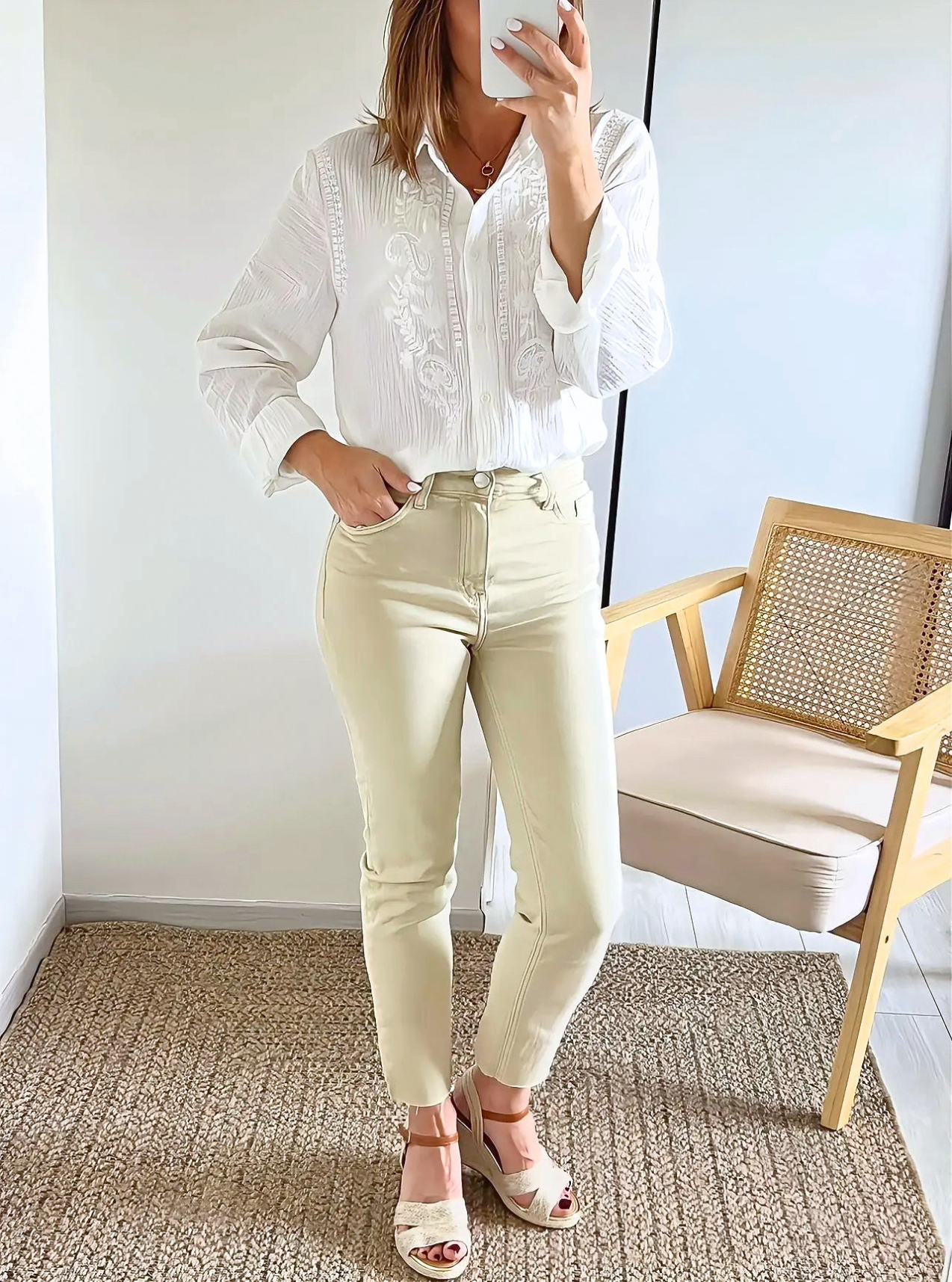 jean Harvey beige mom fit femme