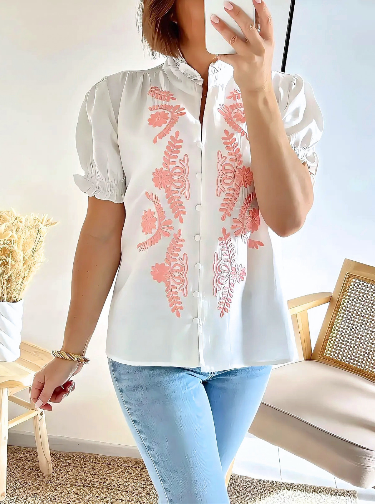 blouse brodee femme manches courtes