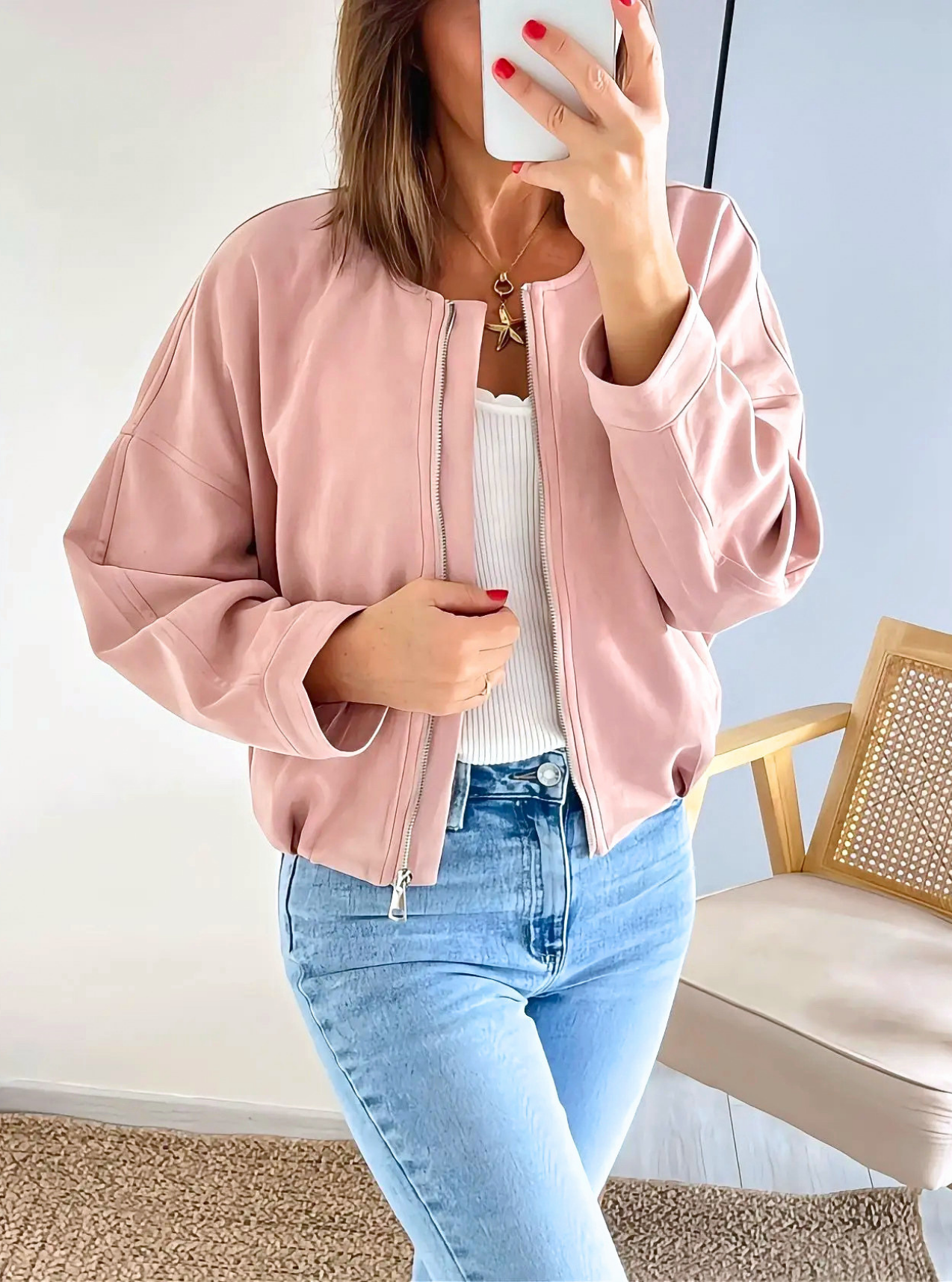 veste tendance bomber en suédine rose Eden femme