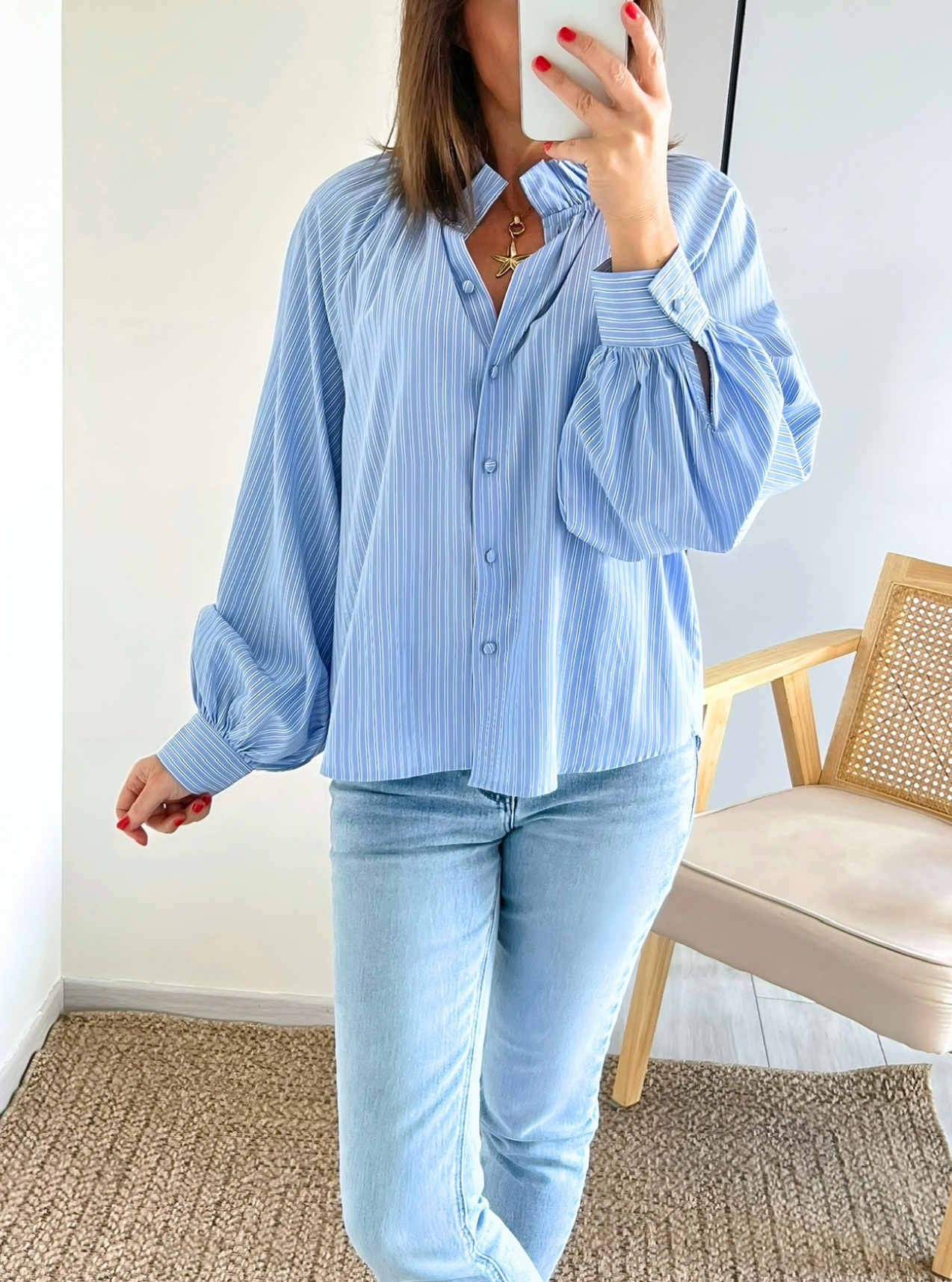 blouse femme bleue rayée Paola