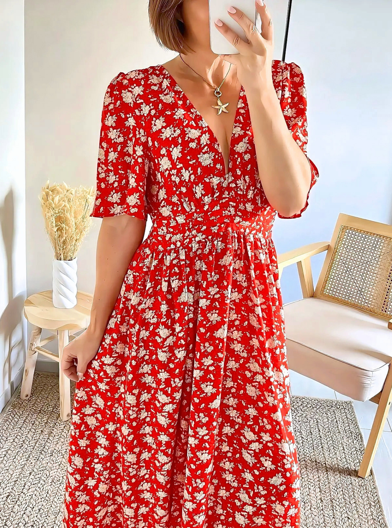 robe longue fleurie rouge Julieta