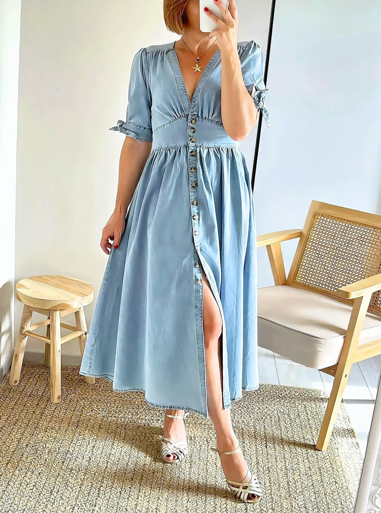 robe longue chemise bleu denim Andréa