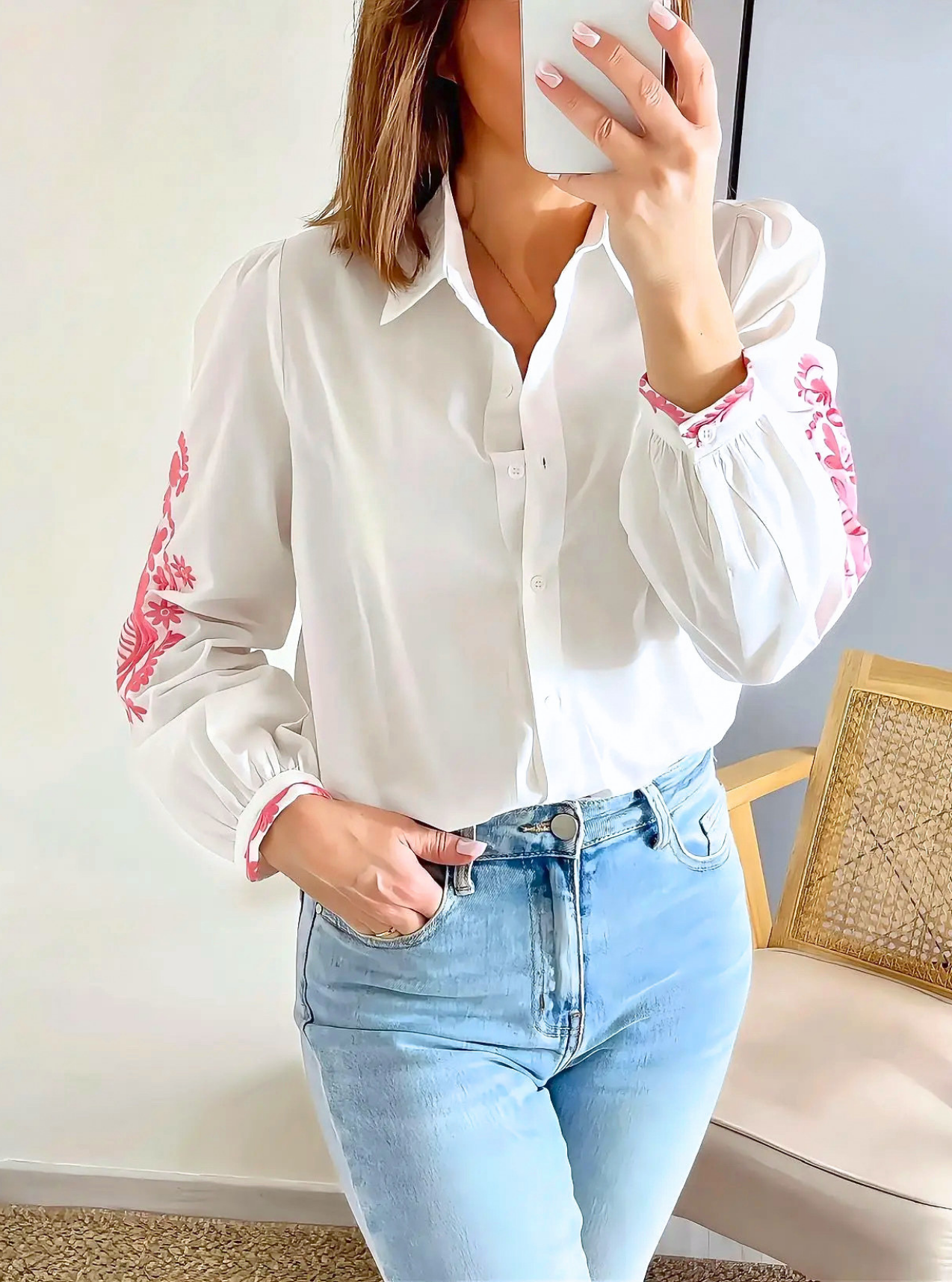 chemise femme Théa broderies roses