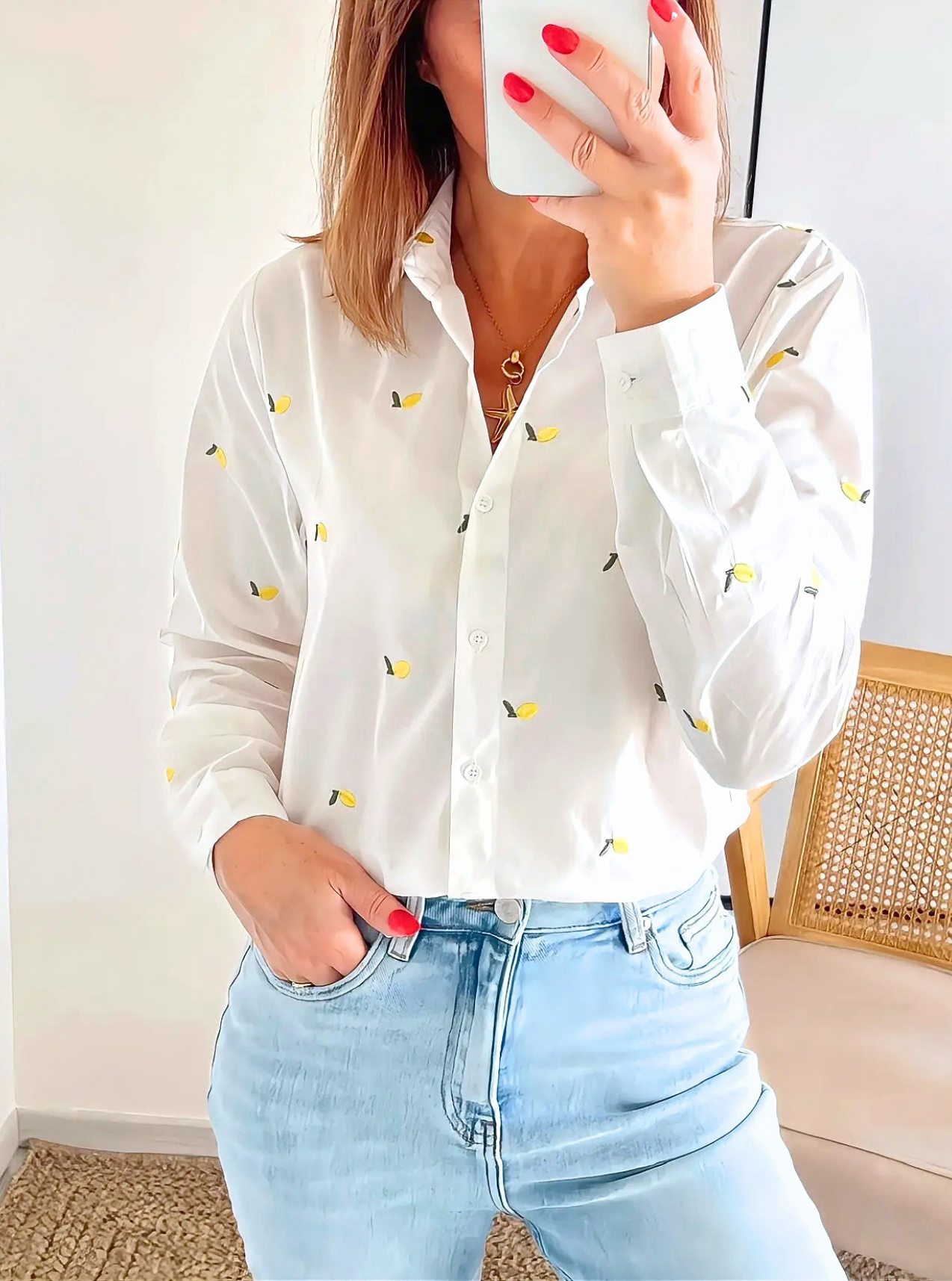 chemise femme blanche motifs citrons