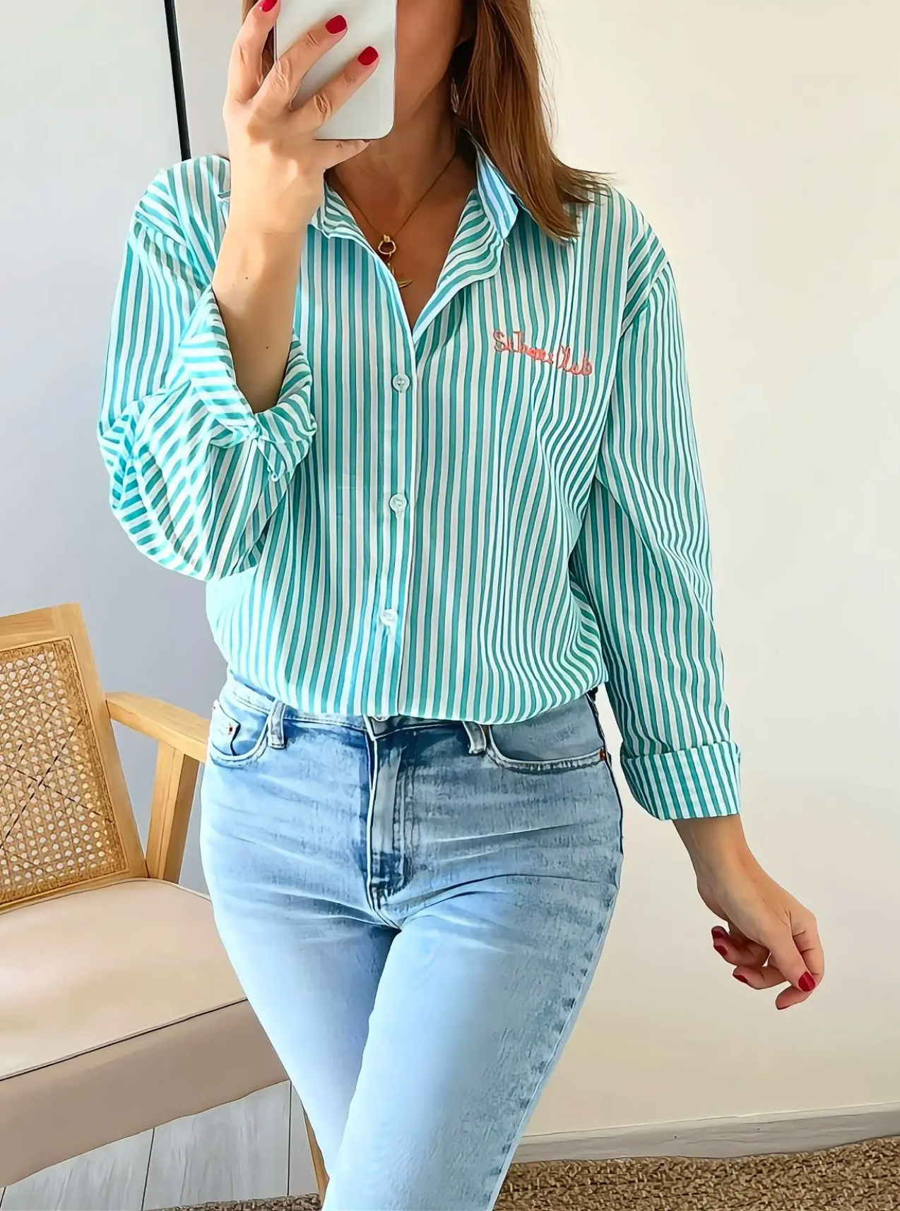chemise rayée verte saint tropez