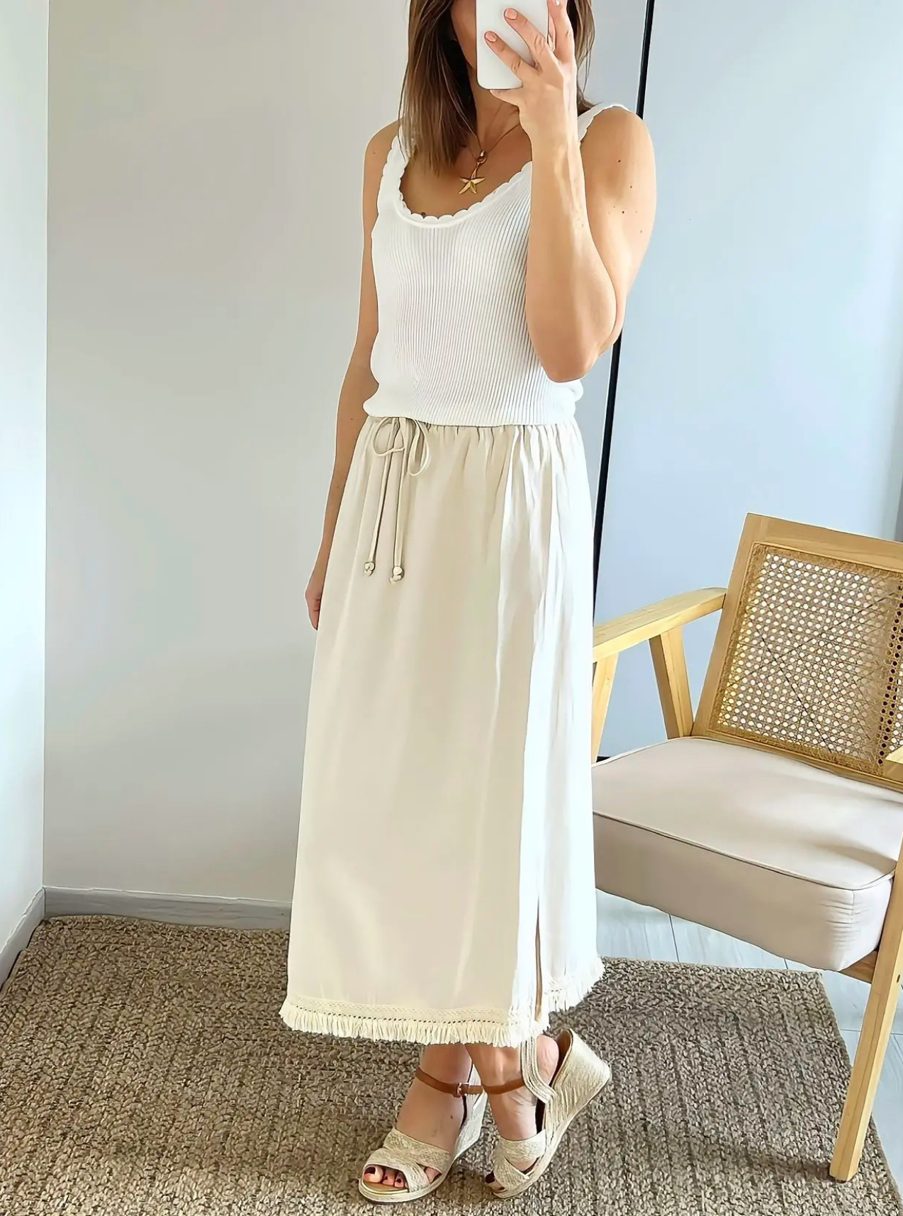 jupe longue été beige Cadix