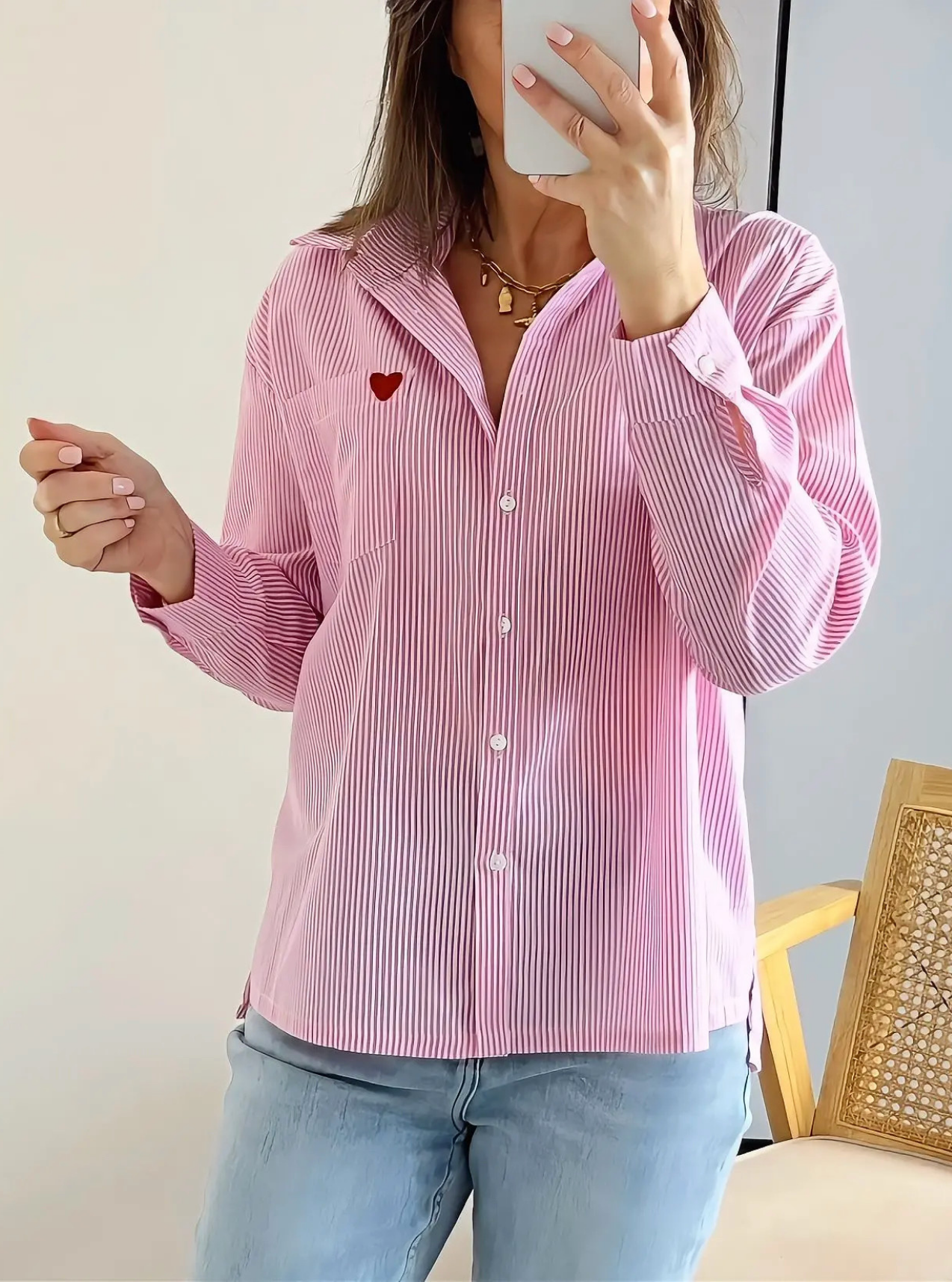 chemise rose détail coeur femme Denver