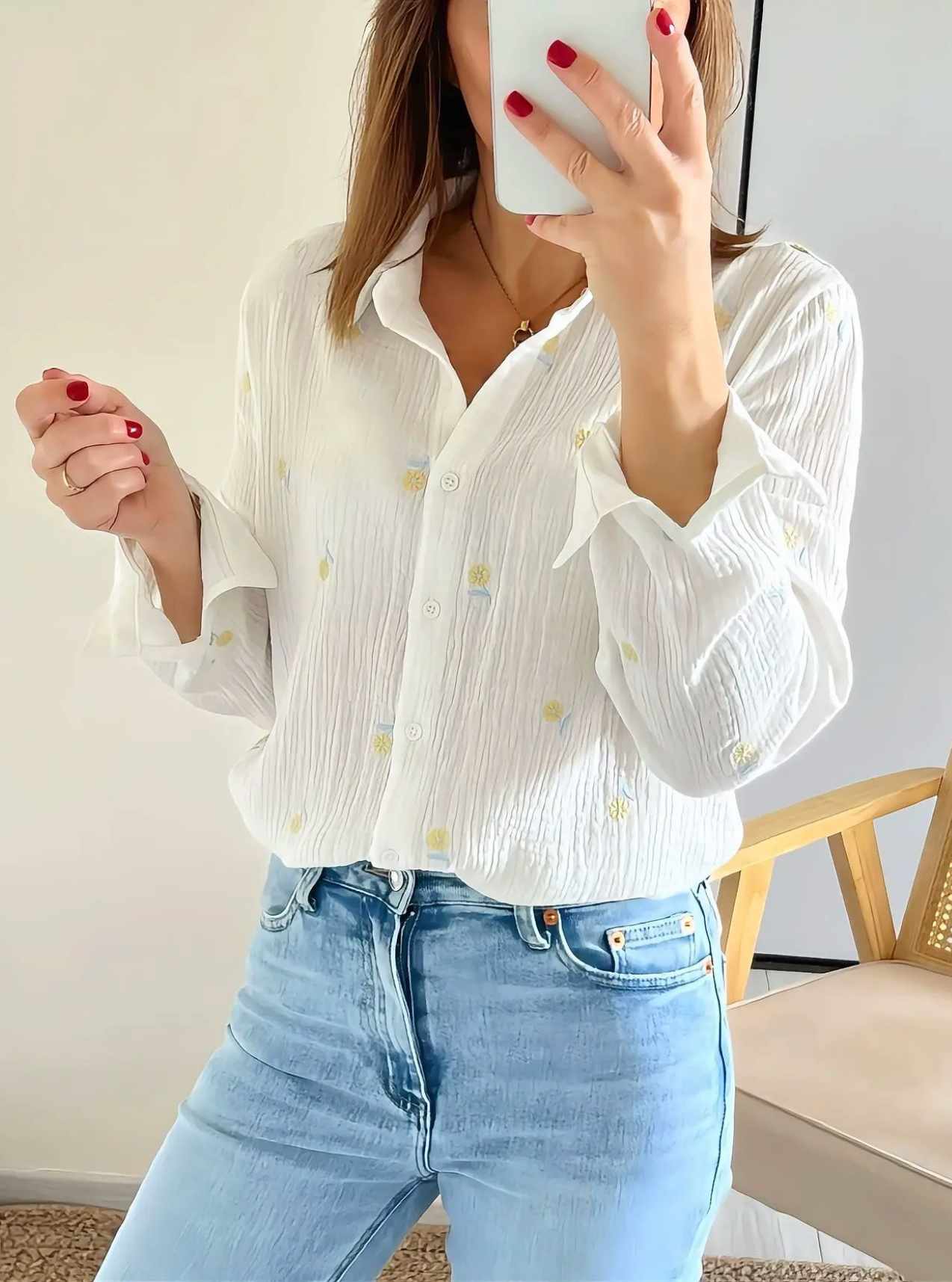 chemise femme Eva en gaze de coton brodée