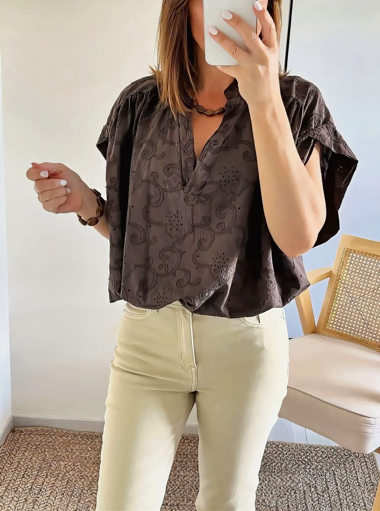 blouse brodée choco Solya